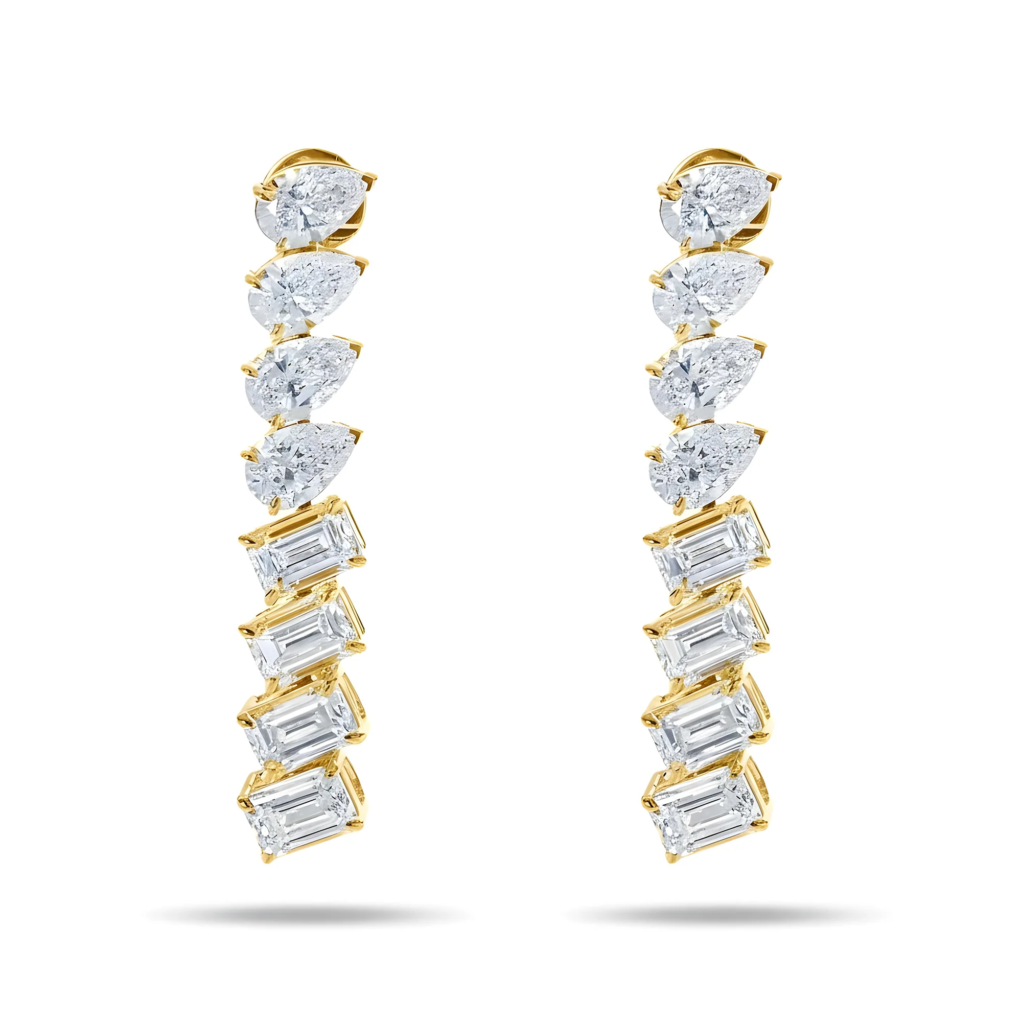 14K White Gold Pear & Emerald Cut Diamond Drop Earrings 14.32ct - Image 4