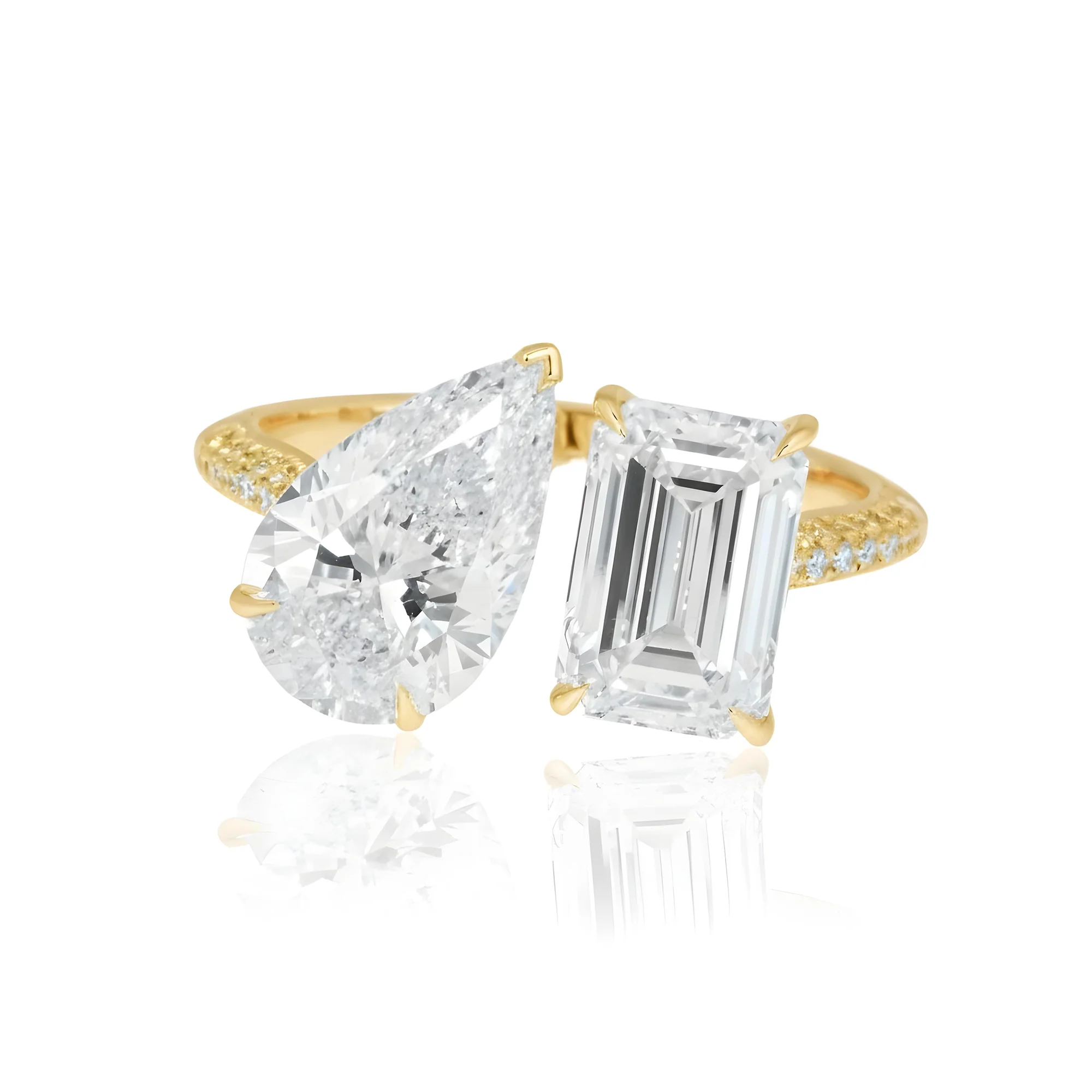 14K White Gold Pear & Emerald Cut Double Diamond Toi et Moi Ring 4.53ctw - Image 6
