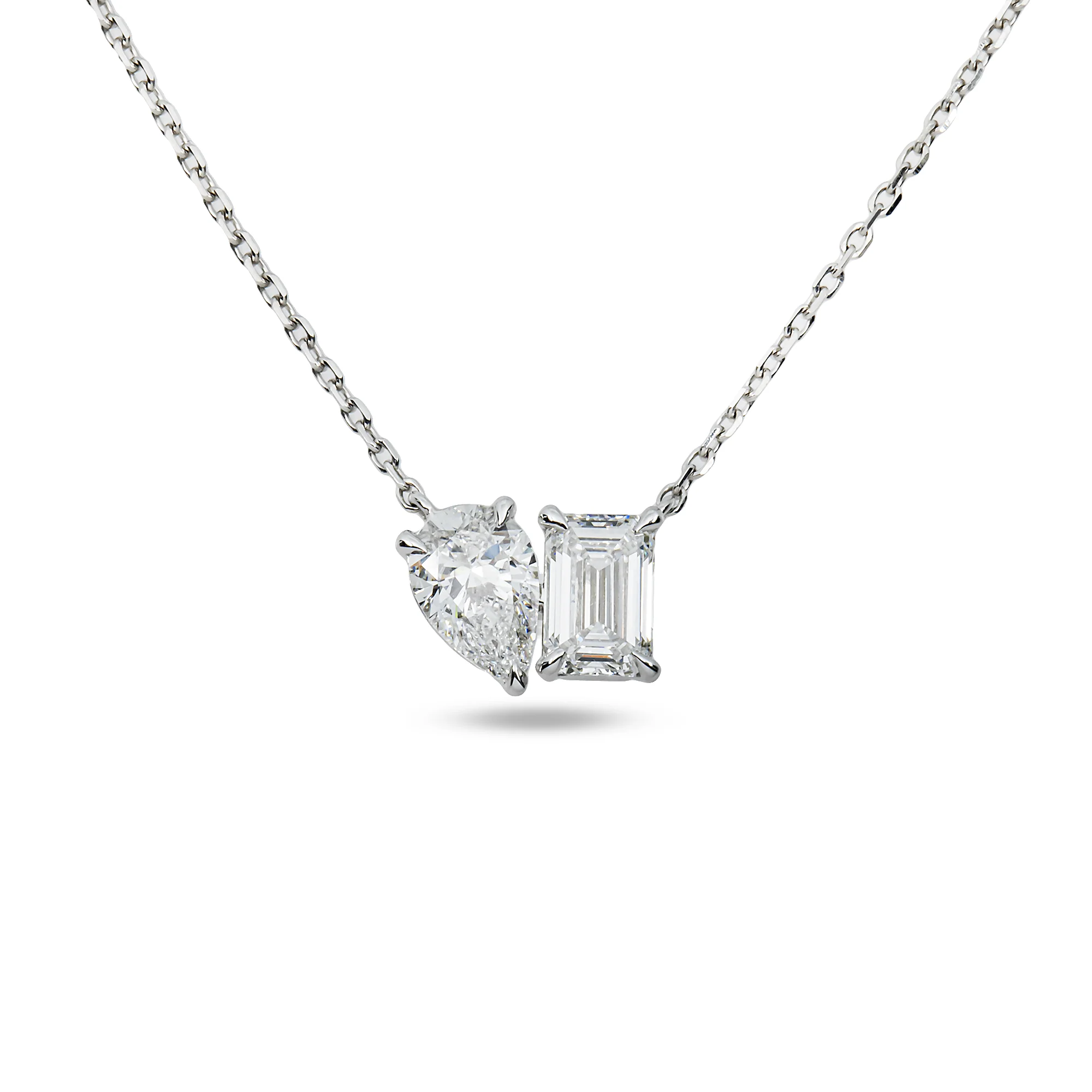 14K White Gold Pear & Emerald Double Diamond Necklace 1.67ct
