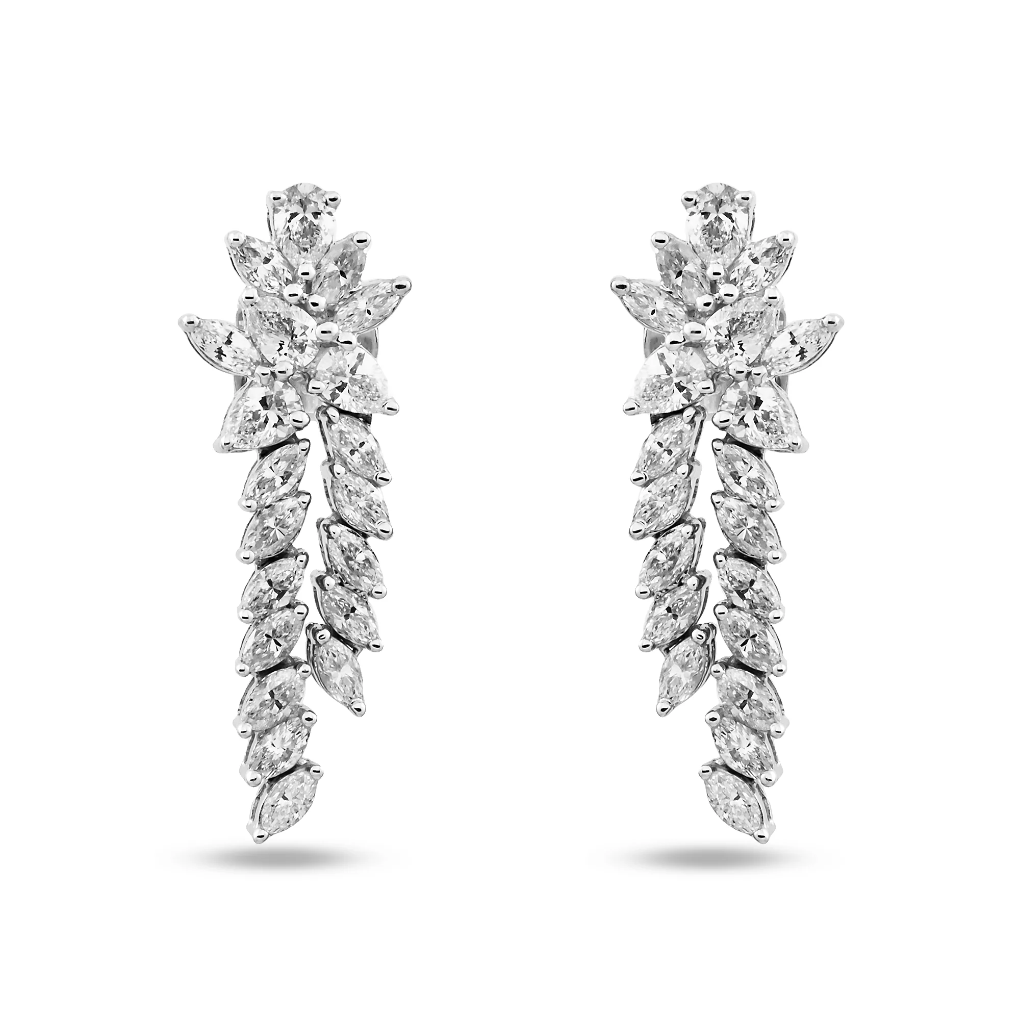 14K White Gold Pear & Marquise Cut Diamond Drop Earrings 2.96ctw