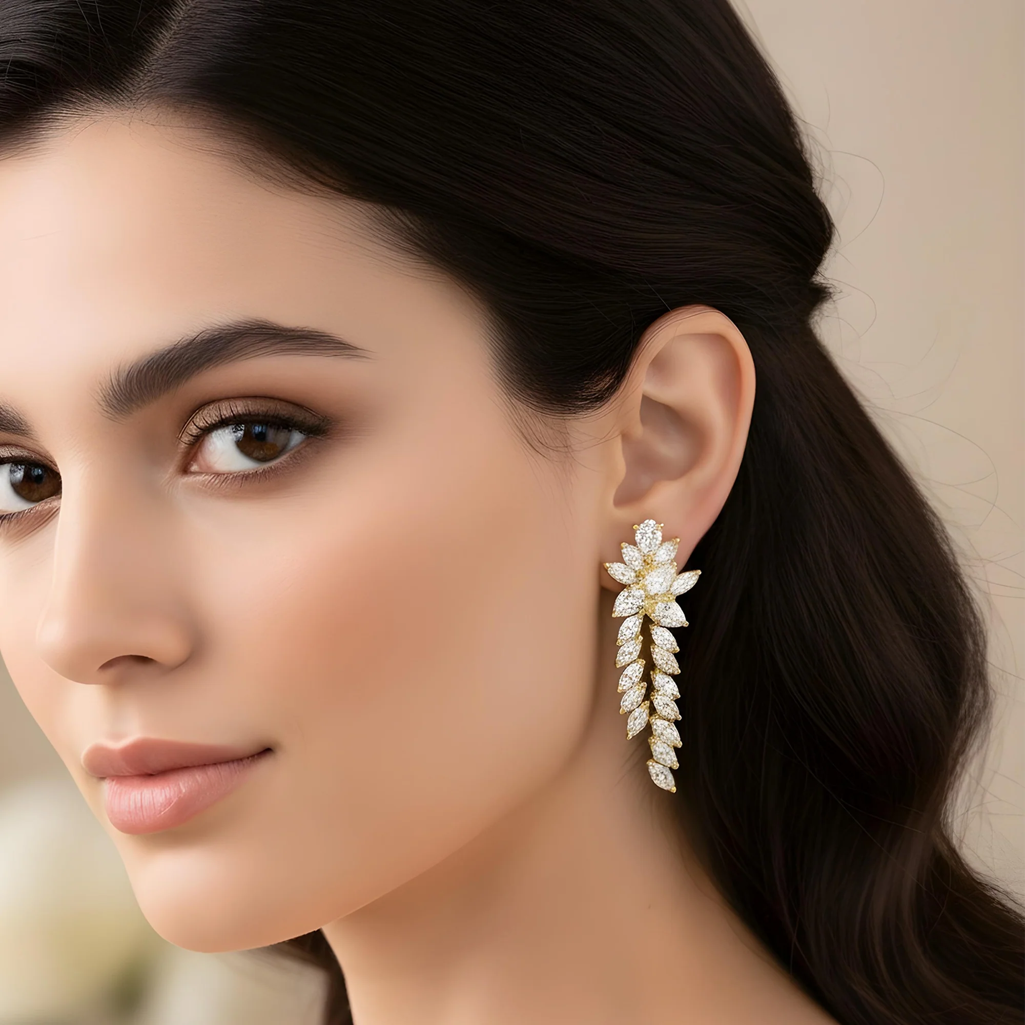 14K White Gold Pear & Marquise Cut Diamond Drop Earrings 2.96ctw - Image 5