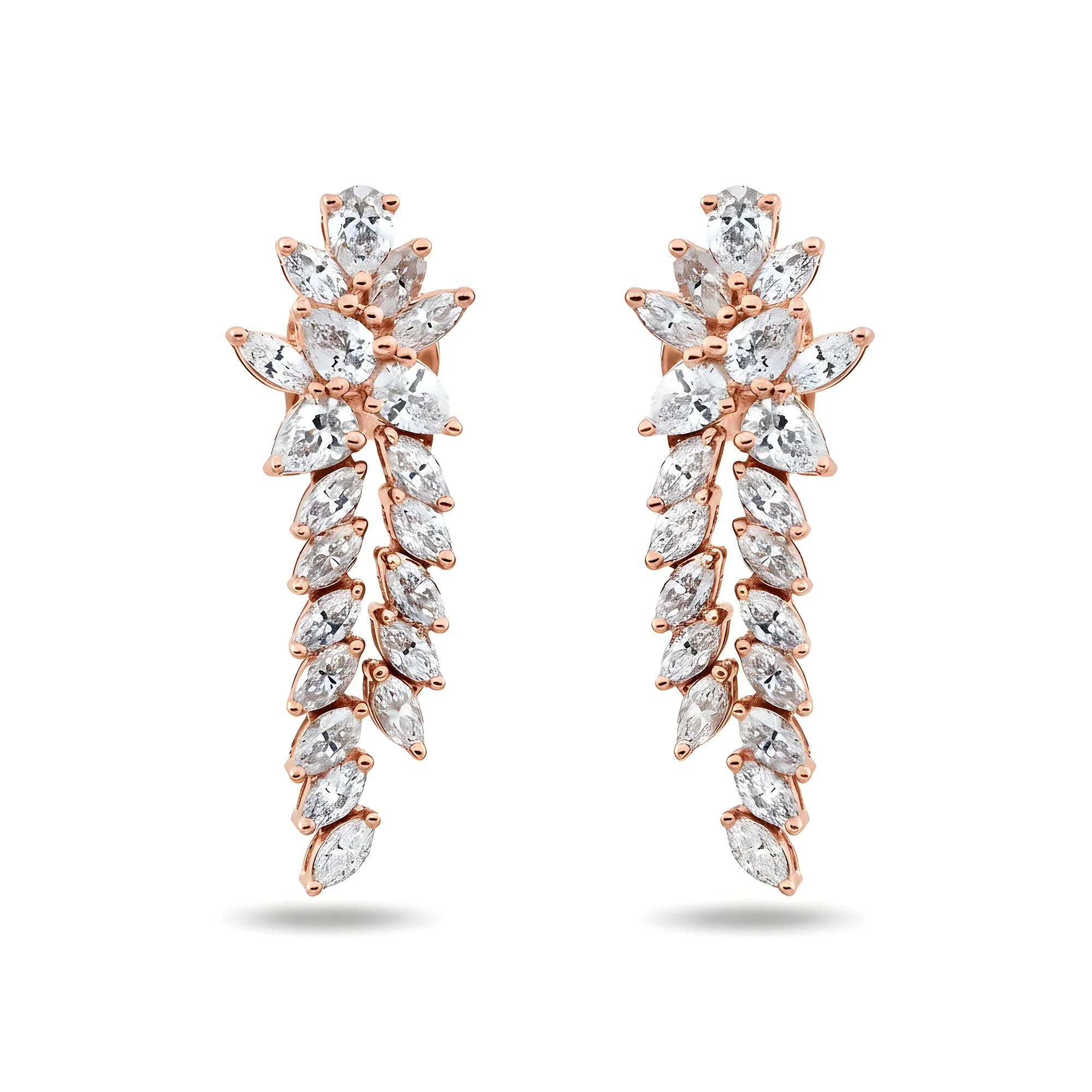 14K White Gold Pear & Marquise Cut Diamond Drop Earrings 2.96ctw - Image 6