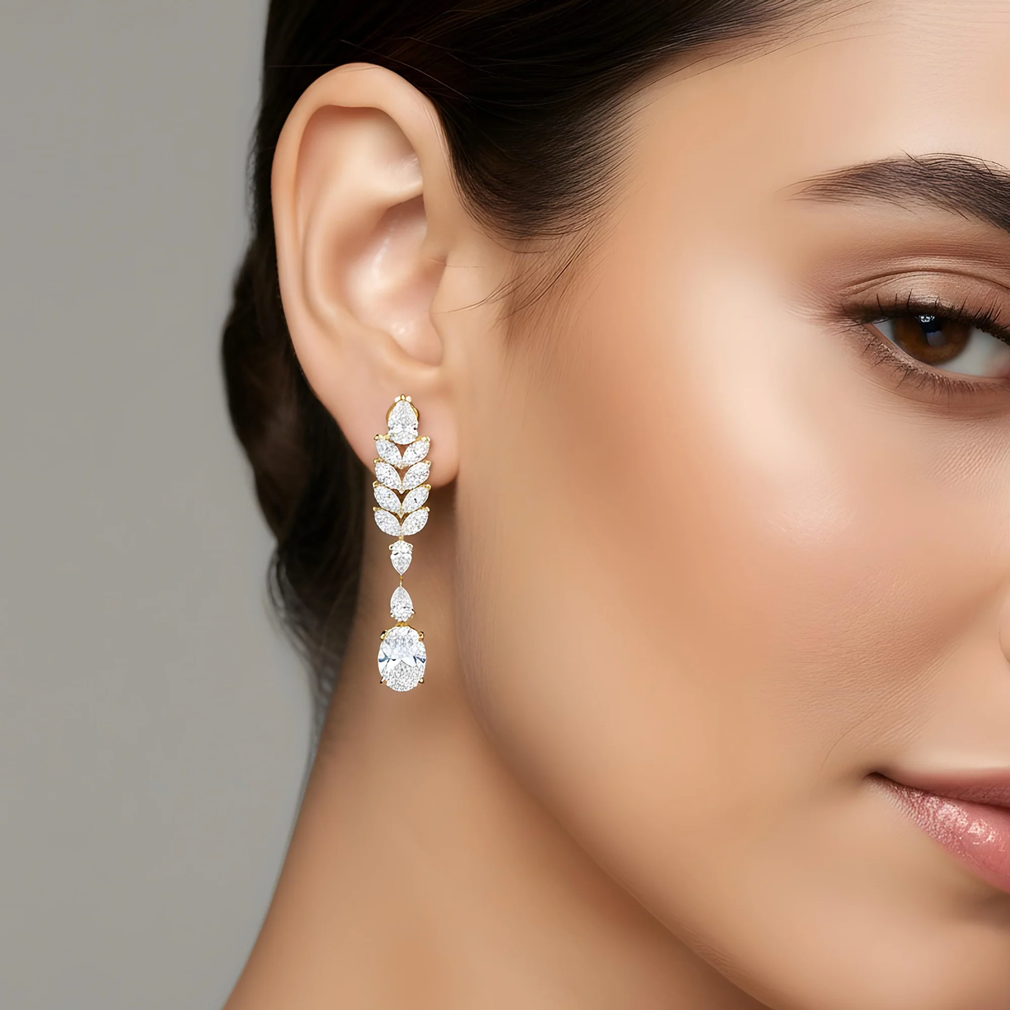 14K White Gold Pear & Oval Cut Diamond Drop Earrings 8.22ct - Image 5