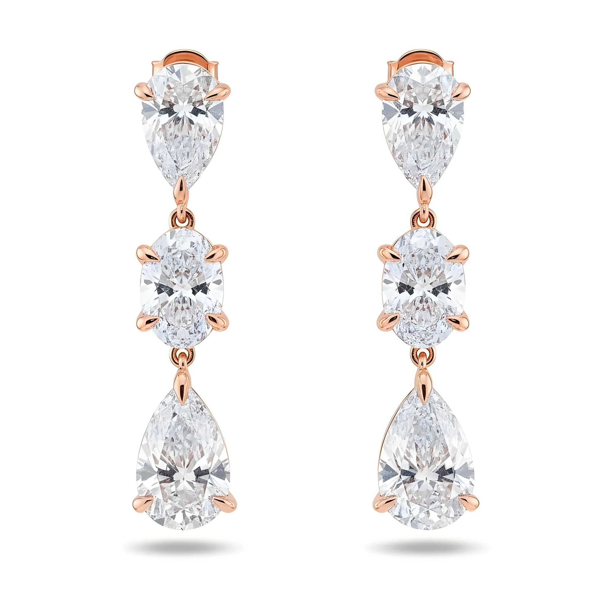 14K White Gold Pear & Oval Cut Diamond Drop Earrings 7.30ctw - Image 6