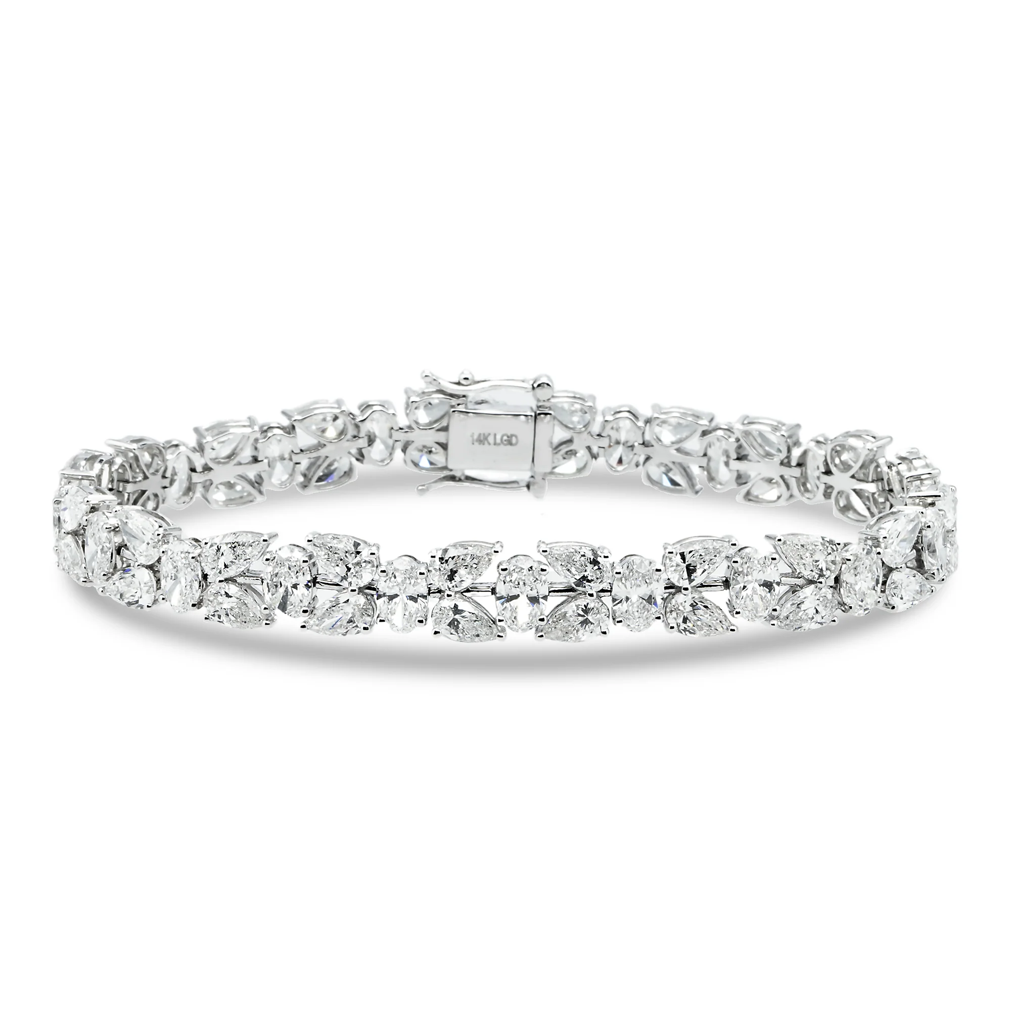 14K White Gold Pear & Oval Cut Diamond Rose Bud Bracelet 18.83ct