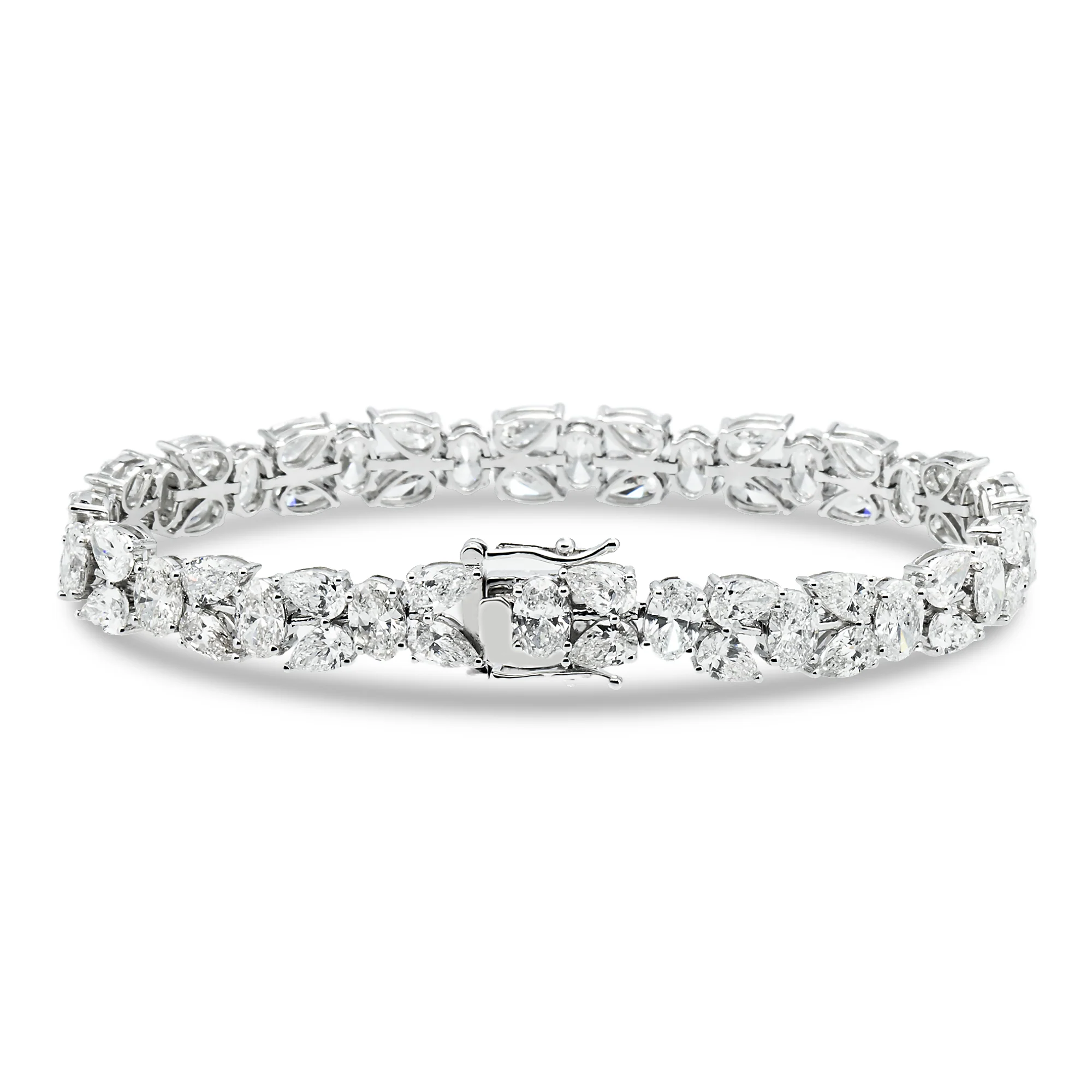 14K White Gold Pear & Oval Cut Diamond Rose Bud Bracelet 18.83ct - Image 4