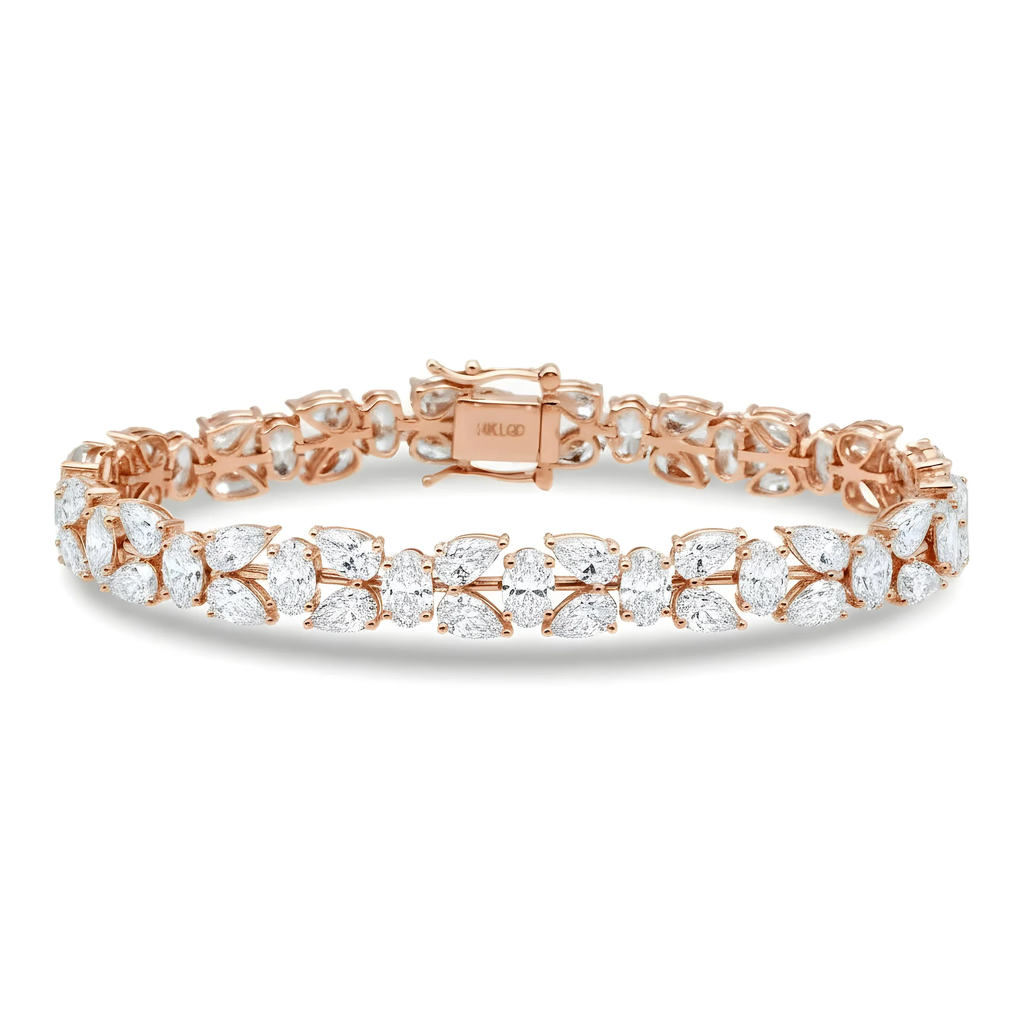 14K White Gold Pear & Oval Cut Diamond Rose Bud Bracelet 18.83ct - Image 7