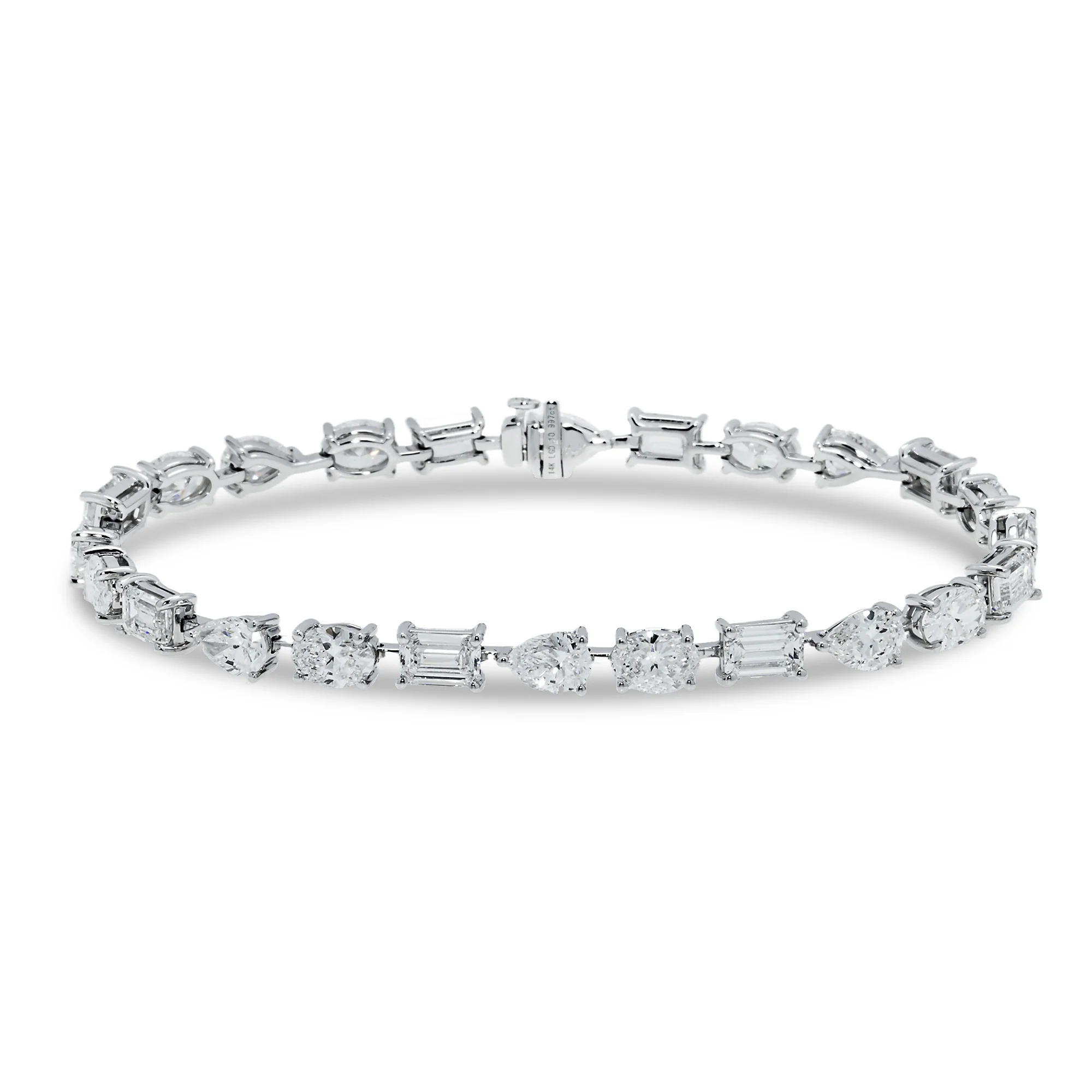 14K White Gold Pear, Oval & Emerald Cut Diamond Satellite Bracelet 11.0ct