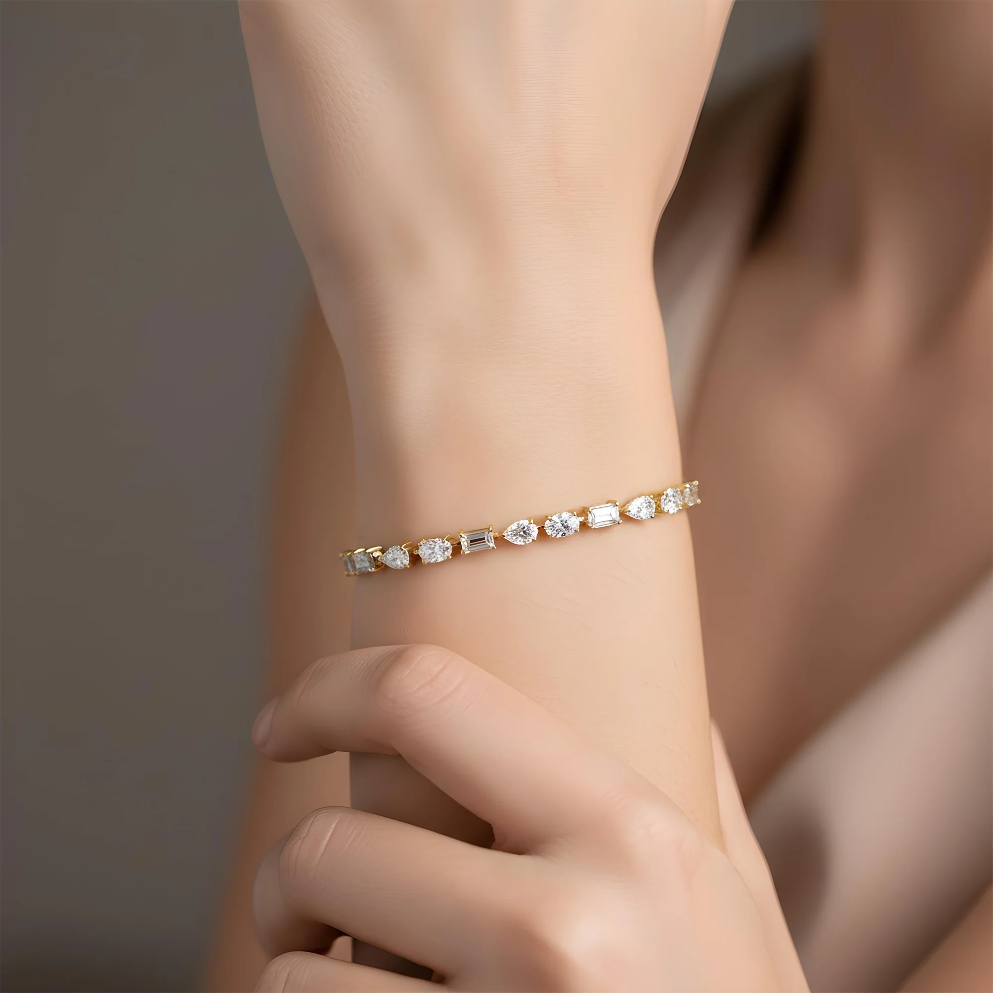 14K White Gold Pear, Oval & Emerald Cut Diamond Satellite Bracelet 11.0ct - Image 6