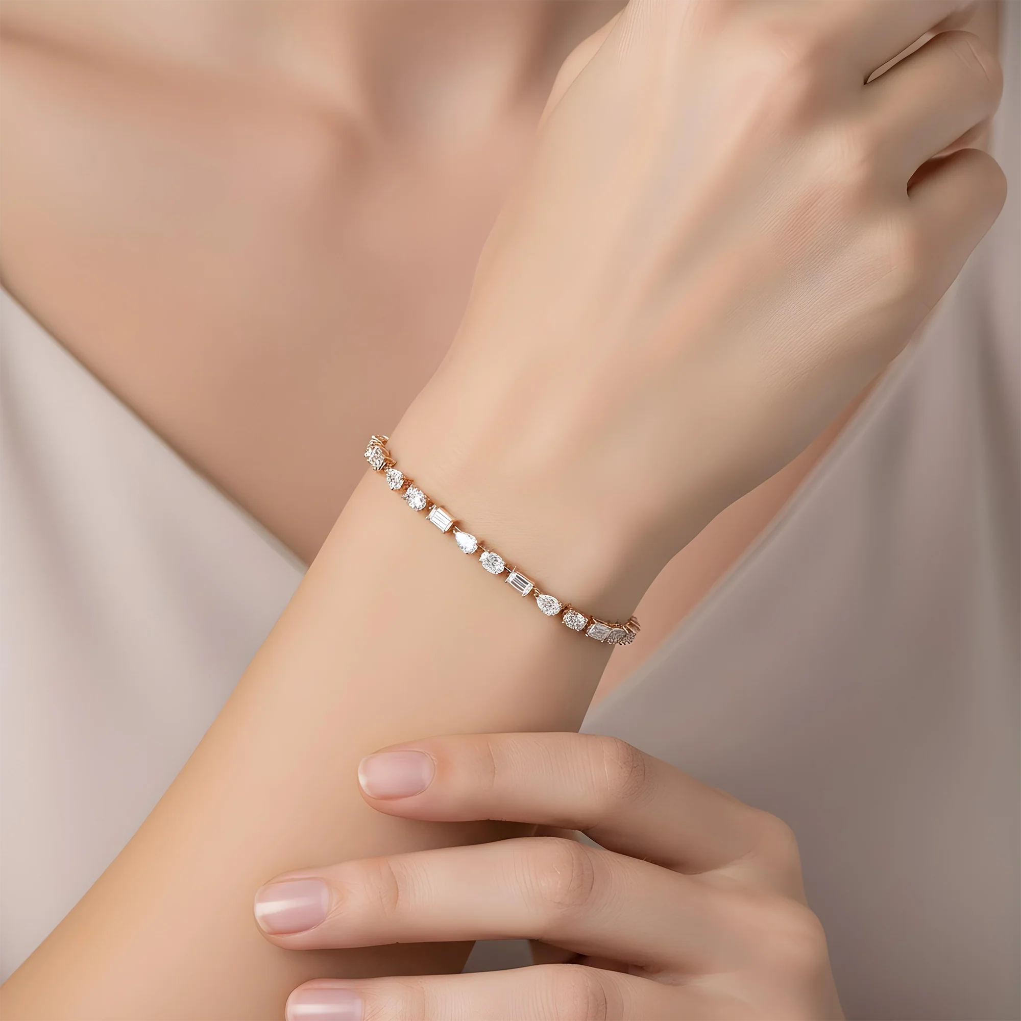 14K White Gold Pear, Oval & Emerald Cut Diamond Satellite Bracelet 11.0ct - Image 8