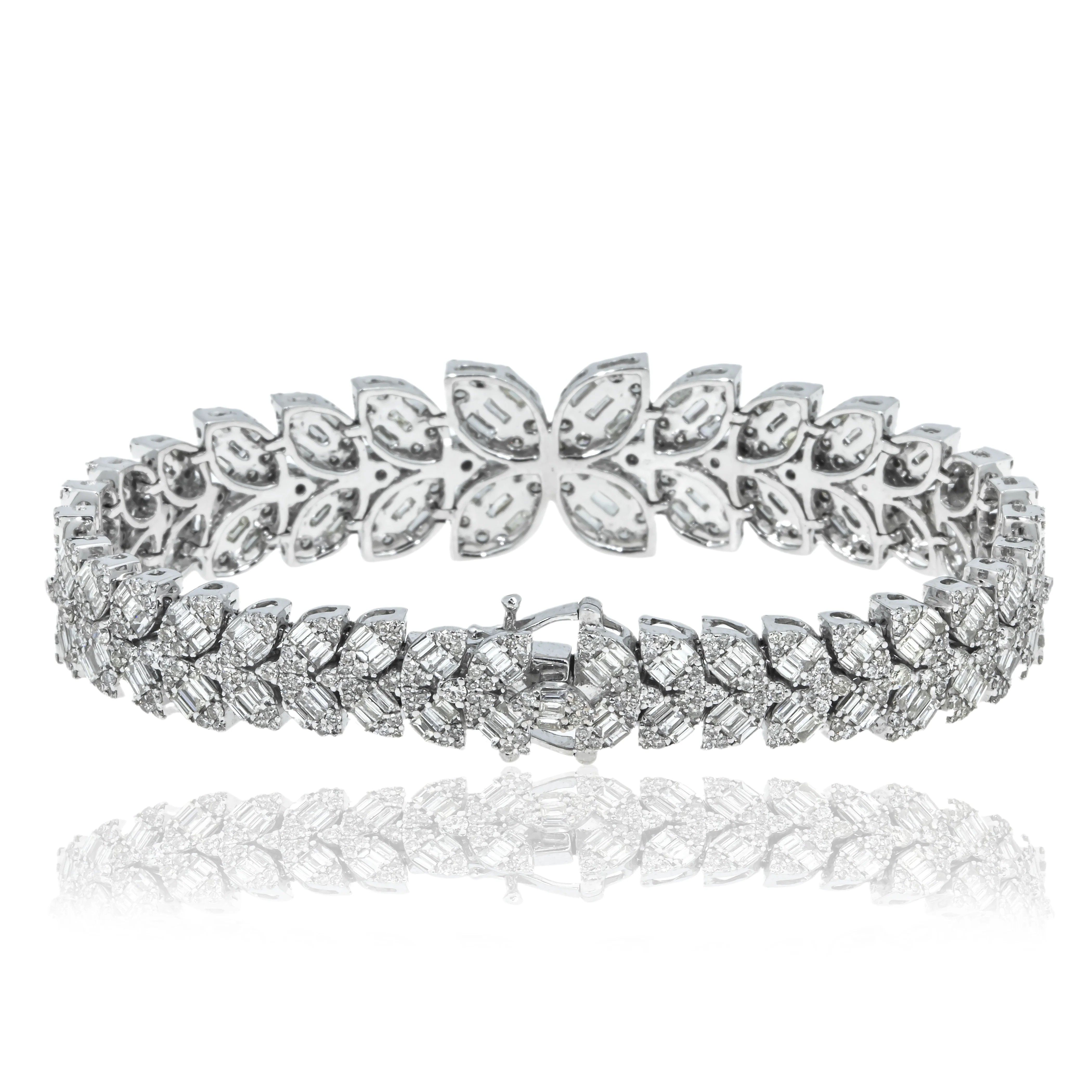 14K White Gold Petal Vine Diamond Bracelet 10.10ct - Image 3