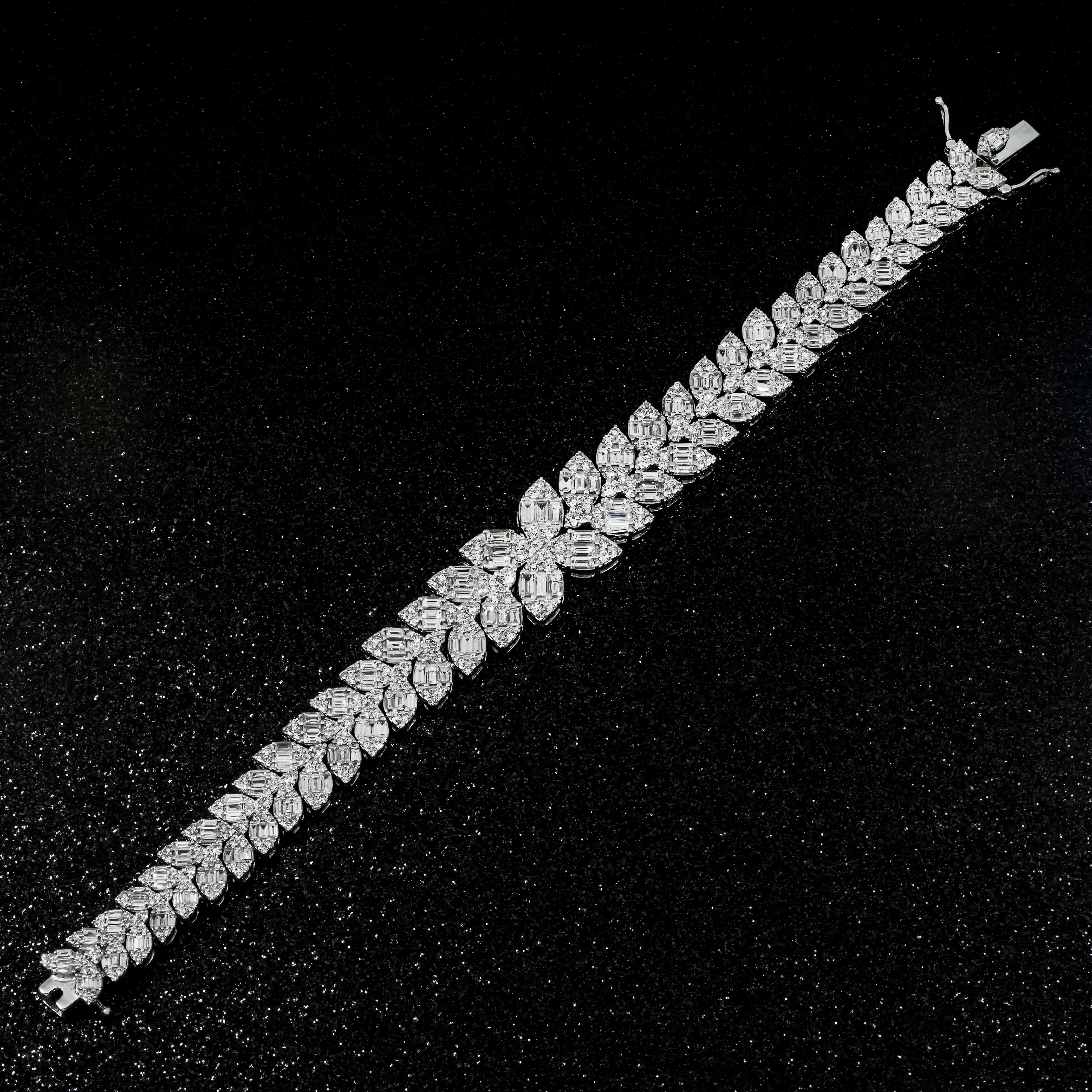 14K White Gold Petal Vine Diamond Bracelet 10.10ct - Image 4