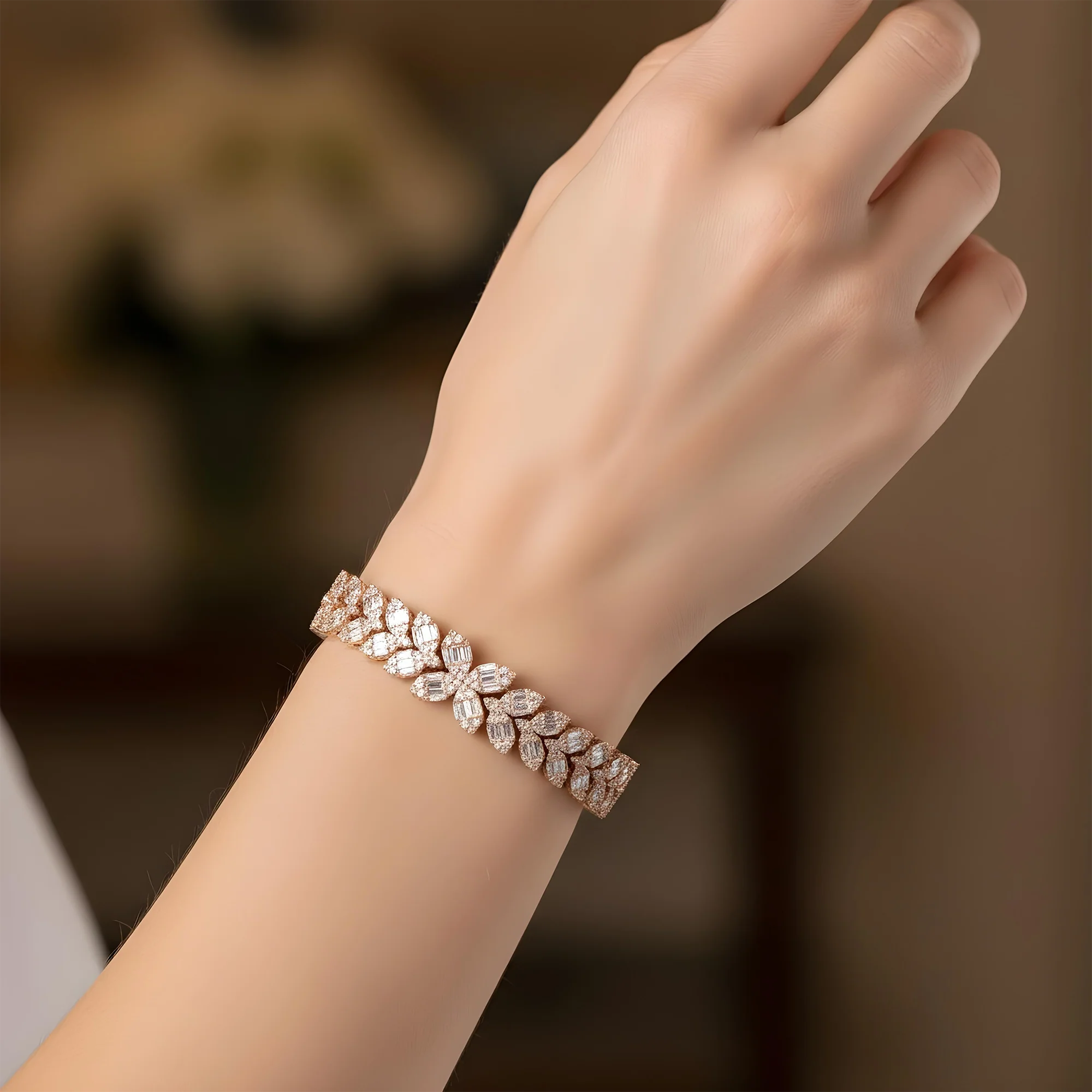 14K White Gold Petal Vine Diamond Bracelet 10.10ct - Image 8