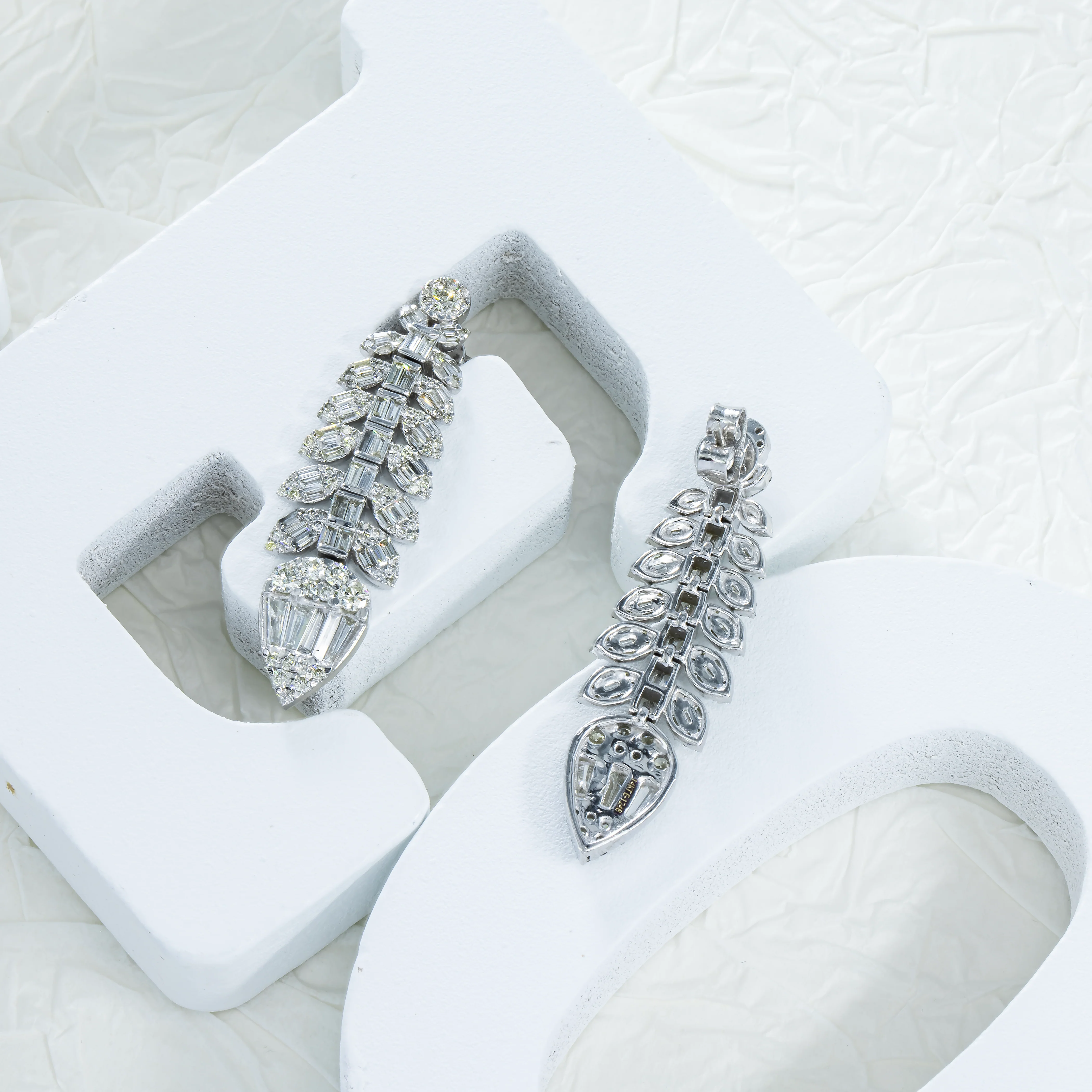 14K White Gold Petal Vine Diamond Drop Earrings 3.50ctw - Image 3