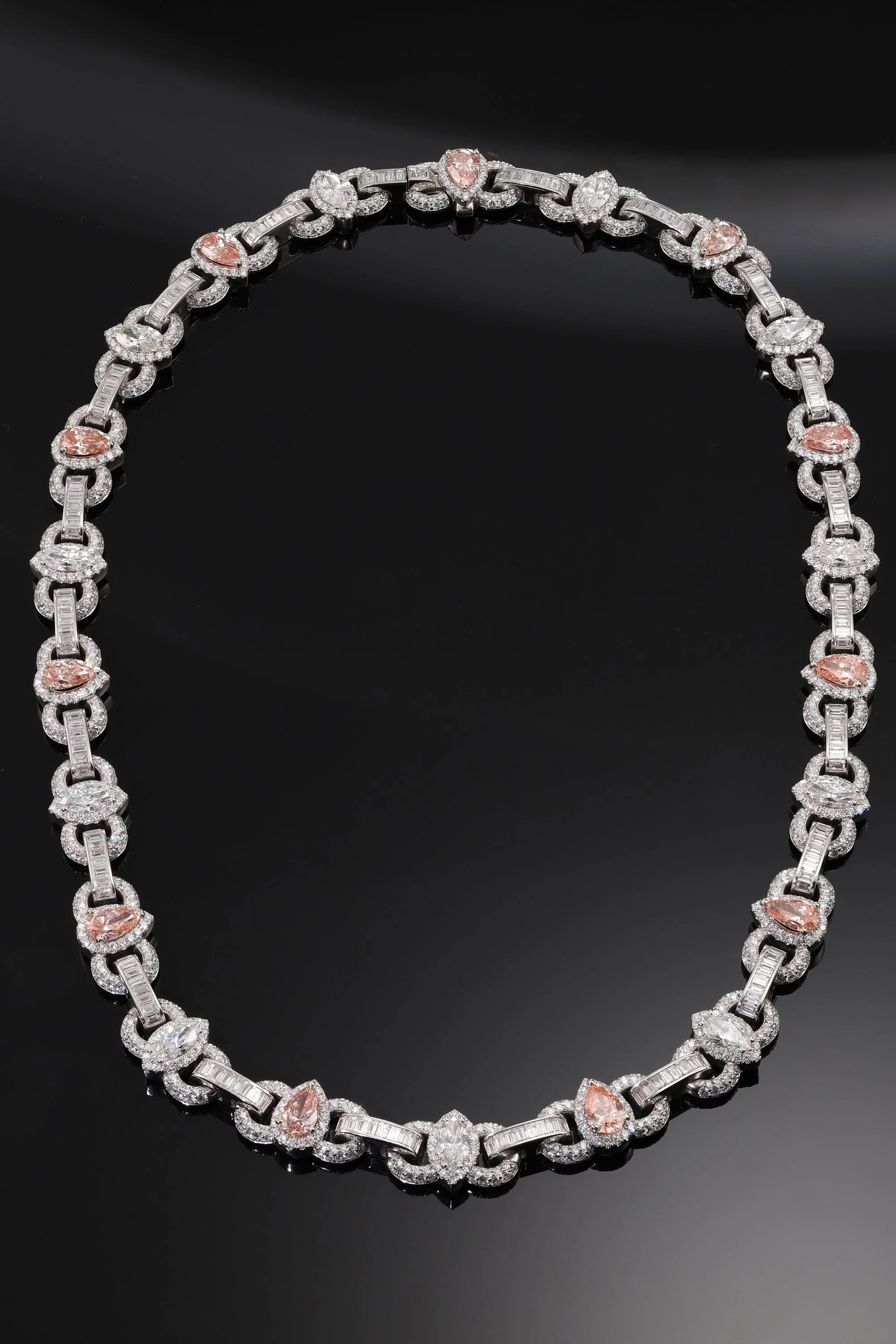 14K White Gold Pink Pear Cut & Marquise Diamond Chain 51.43ct - Image 3