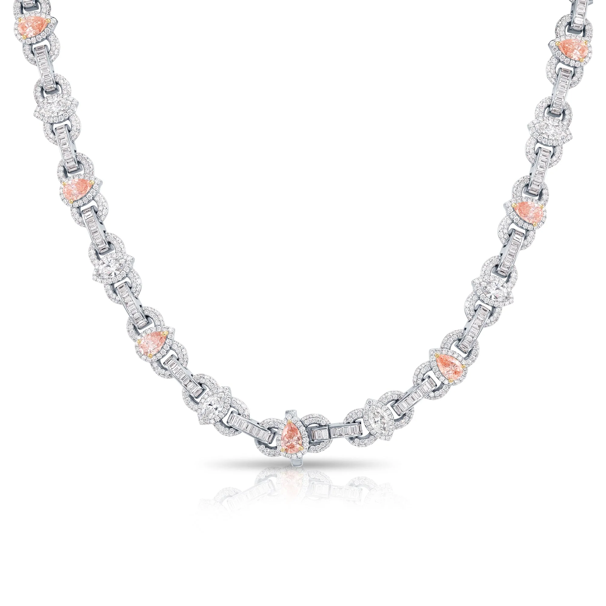 14K White Gold Pink Pear Cut & Marquise Diamond Chain 51.43ct - Image 4