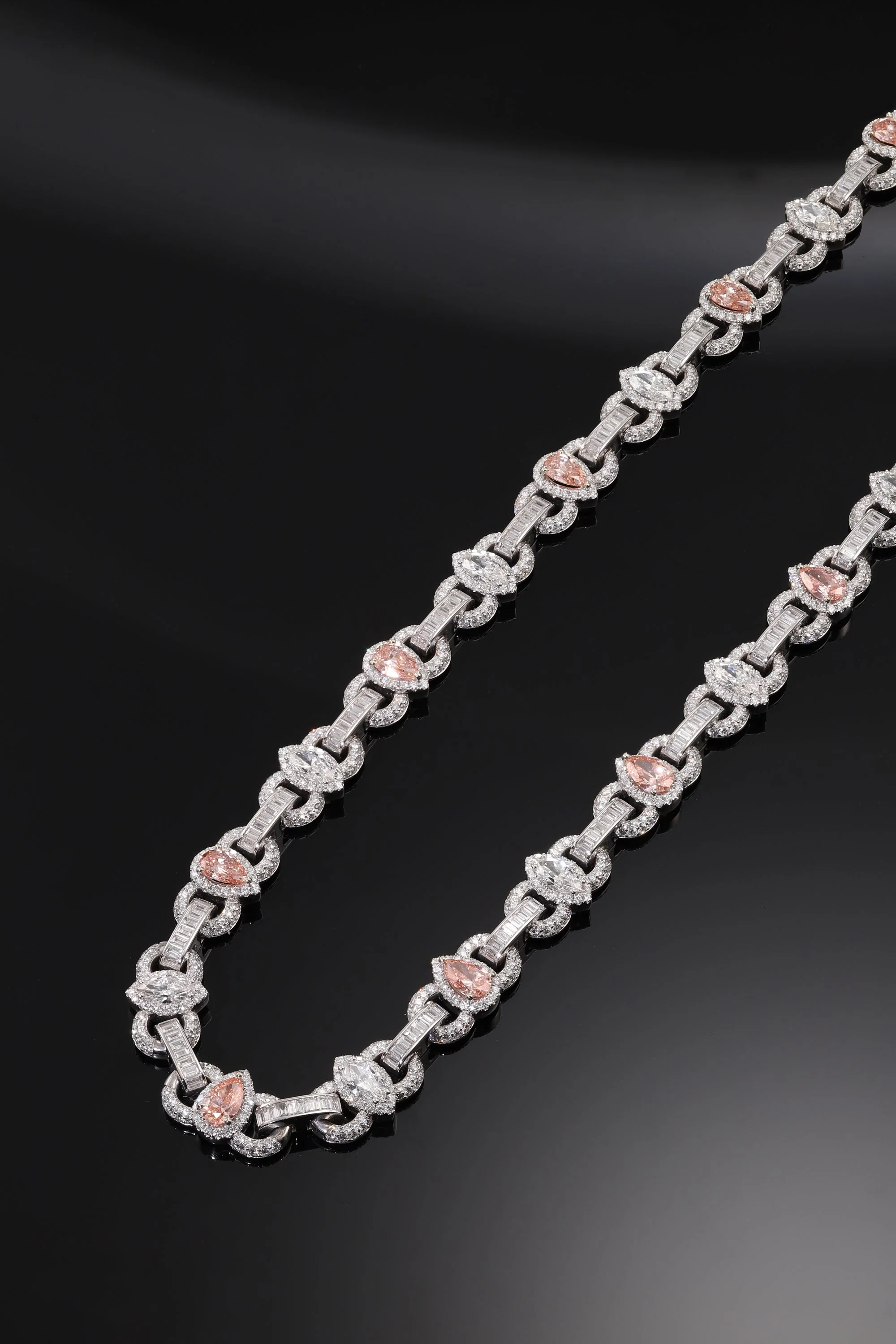 14K White Gold Pink Pear Cut & Marquise Diamond Chain 51.43ct - Image 5