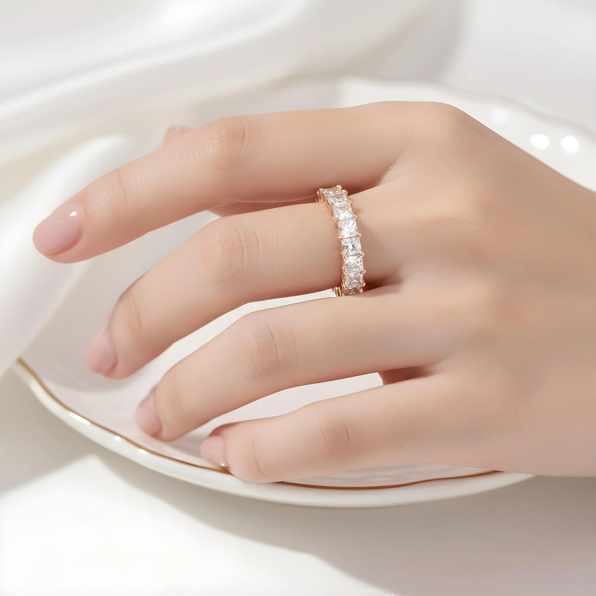 14K White Gold Princess Cut Diamond Eternity Ring 5.77ct (Size 6) - Image 9