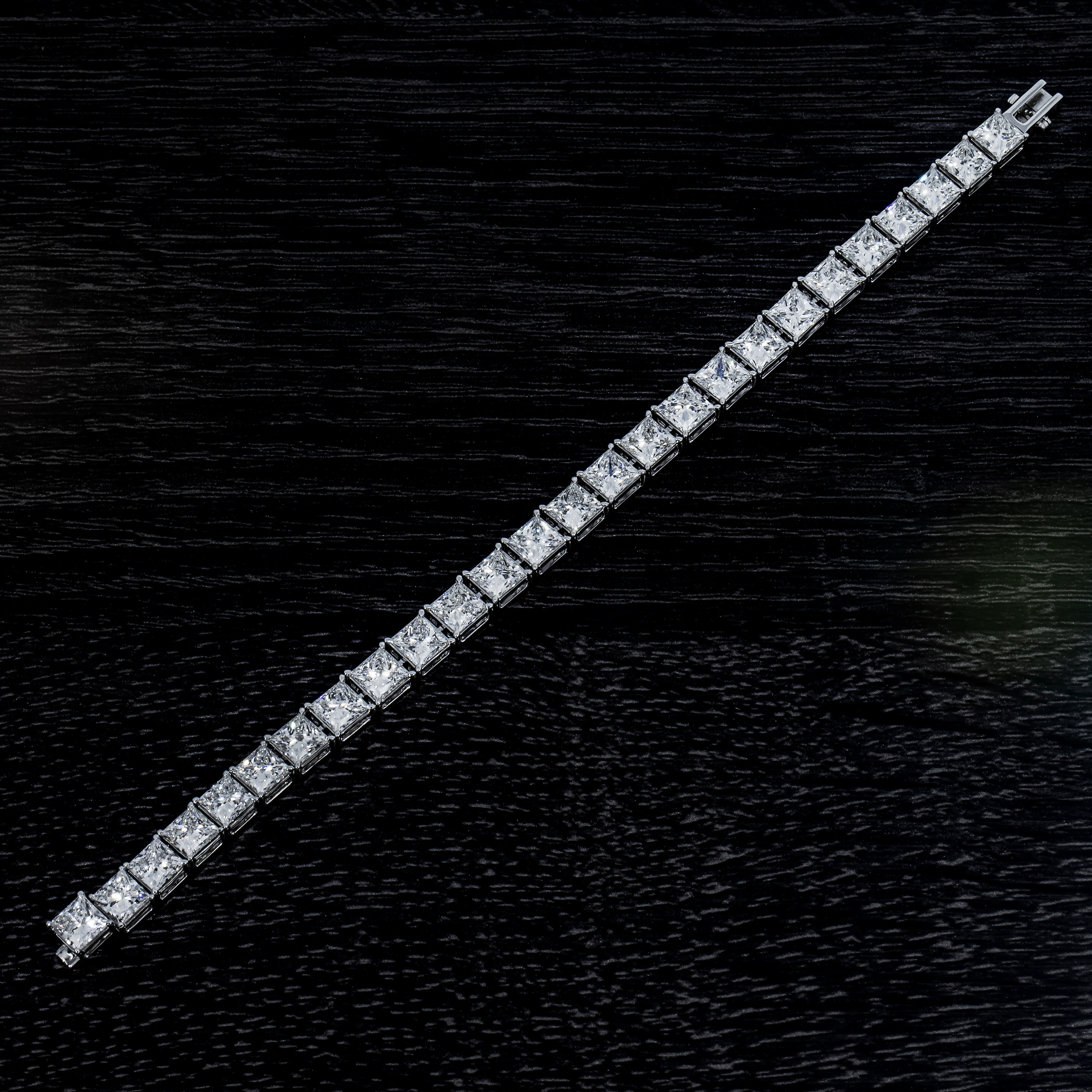 14K White Gold Princess Cut Diamond Tennis Bracelet 27.25ct - Image 3