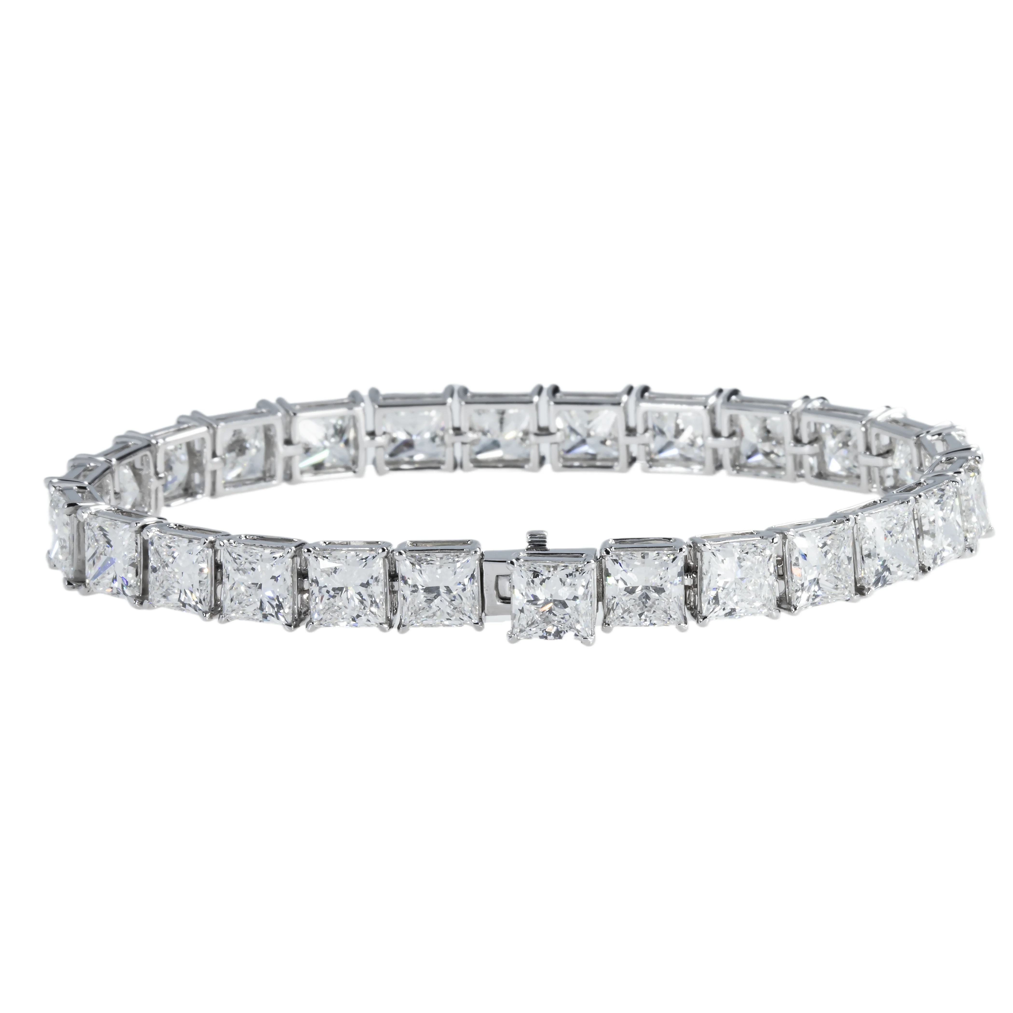 14K White Gold Princess Cut Diamond Tennis Bracelet 27.25ct - Image 4
