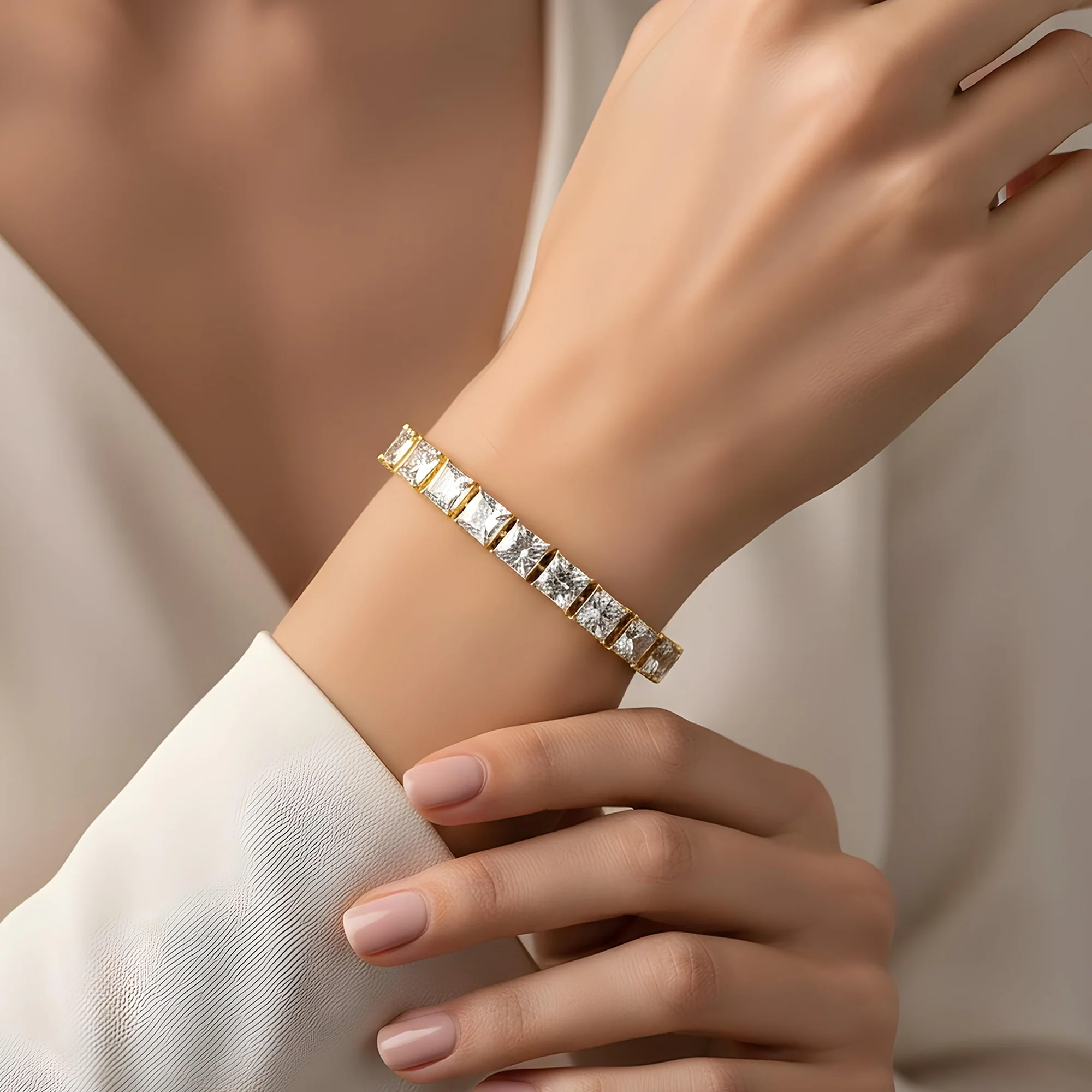 14K White Gold Princess Cut Diamond Tennis Bracelet 27.25ct - Image 6