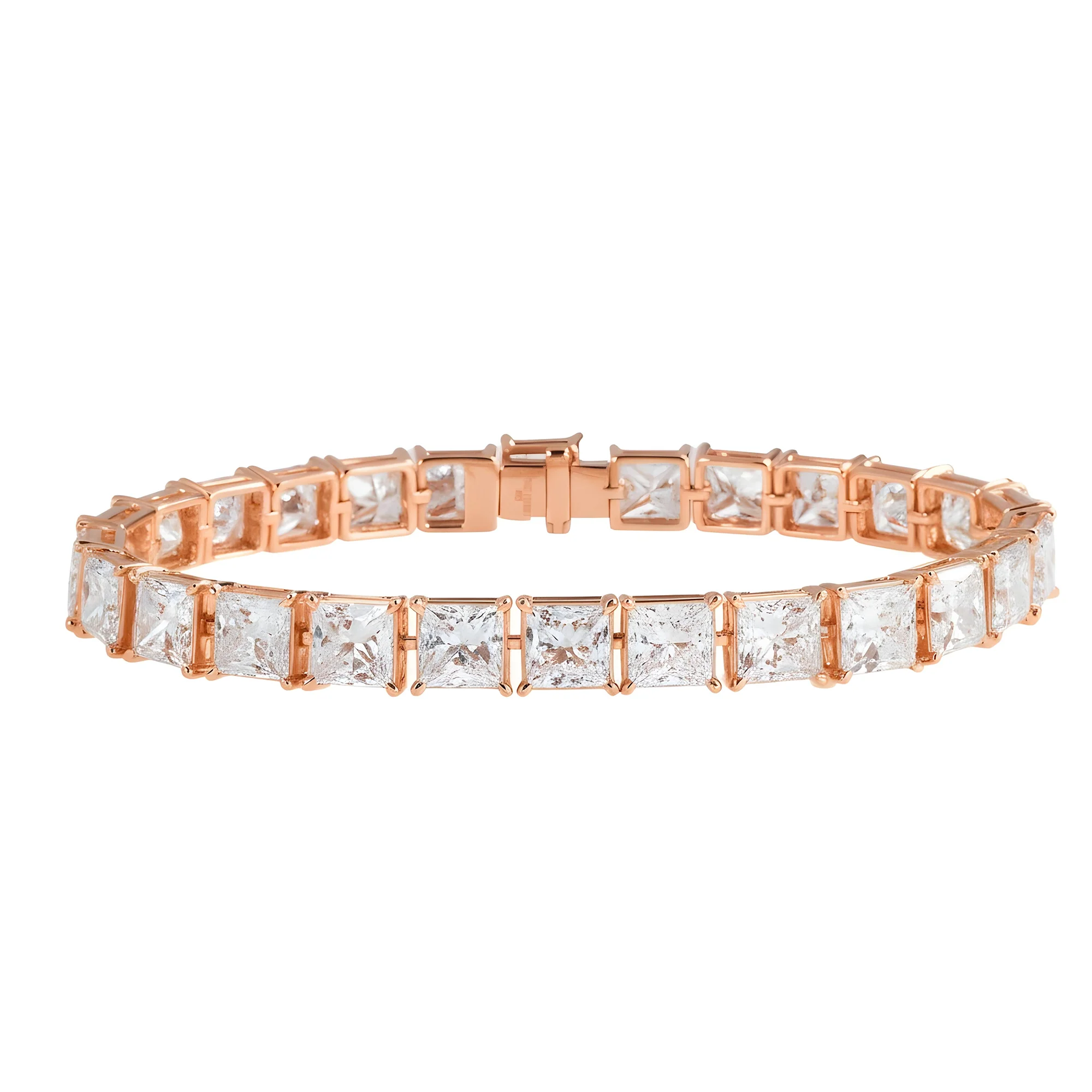 14K White Gold Princess Cut Diamond Tennis Bracelet 27.25ct - Image 7