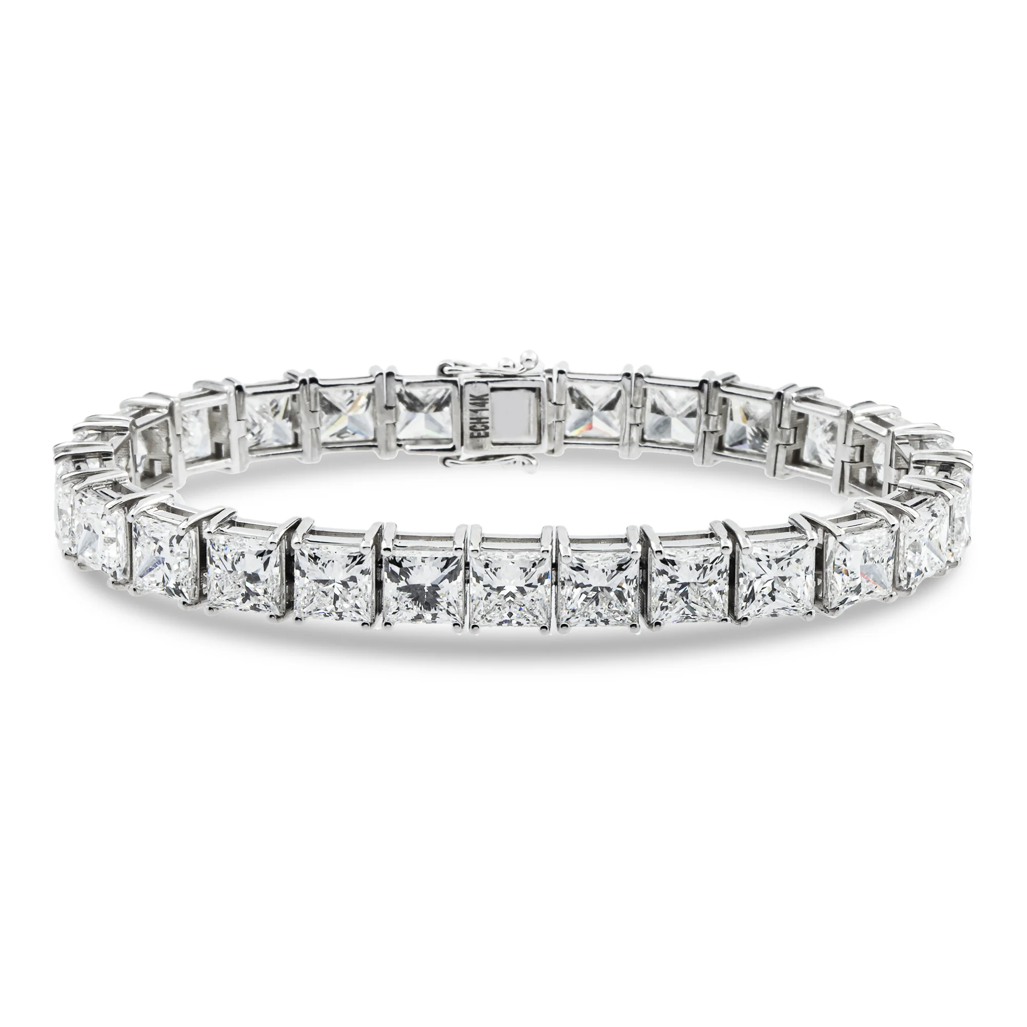 14K White Gold Princess Cut Diamond Tennis Bracelet 41.59