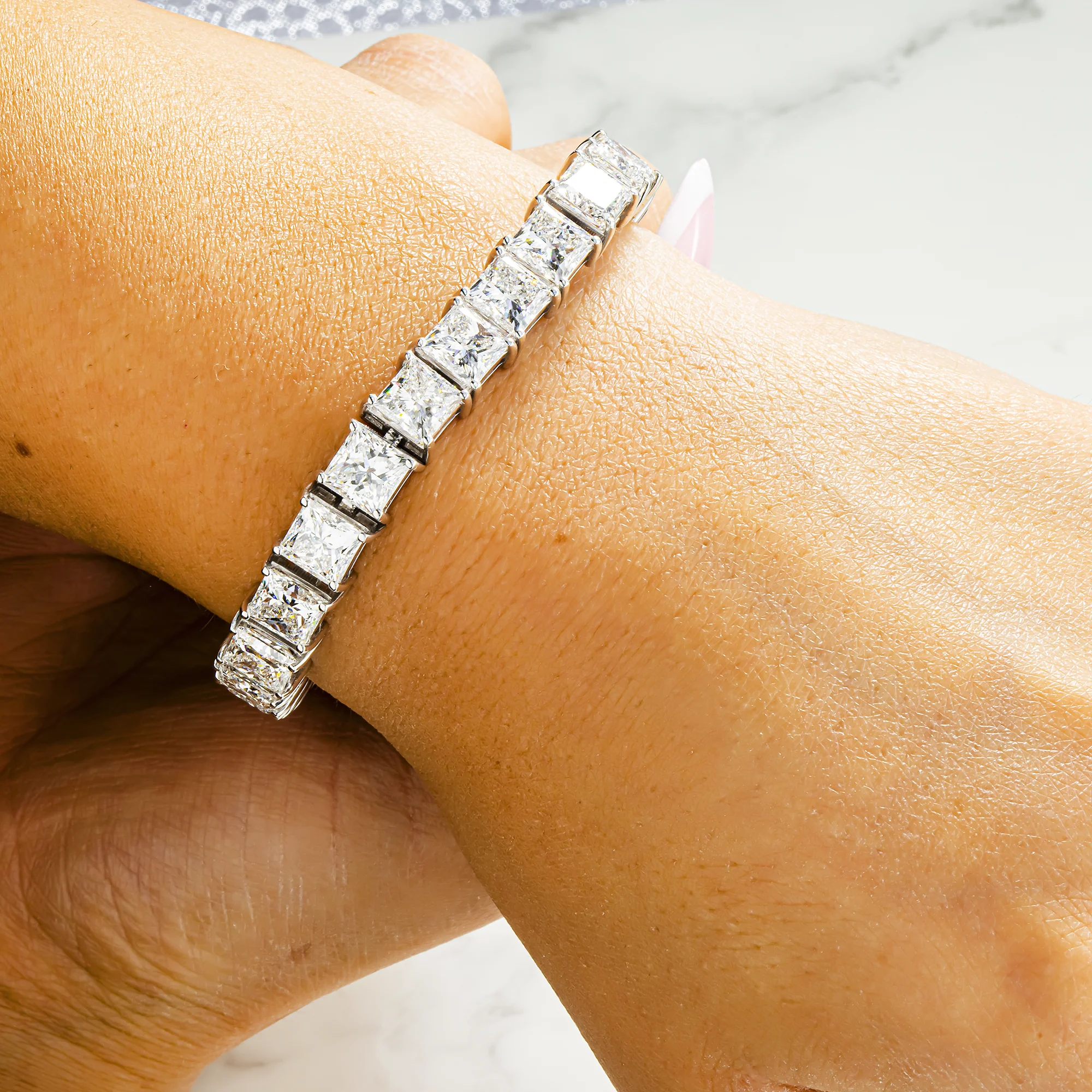 14K White Gold Princess Cut Diamond Tennis Bracelet 41.59 - Image 2