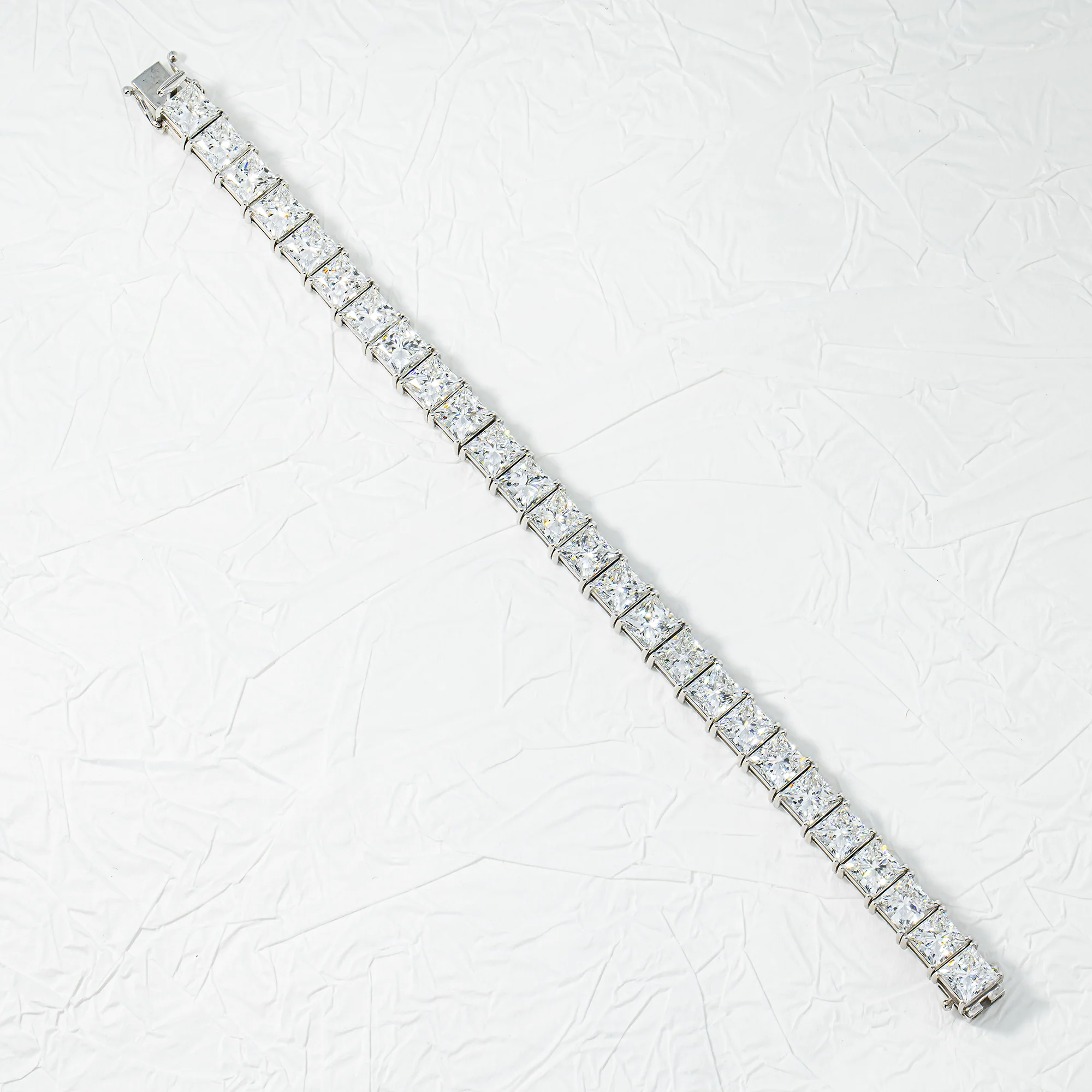 14K White Gold Princess Cut Diamond Tennis Bracelet 41.59 - Image 3