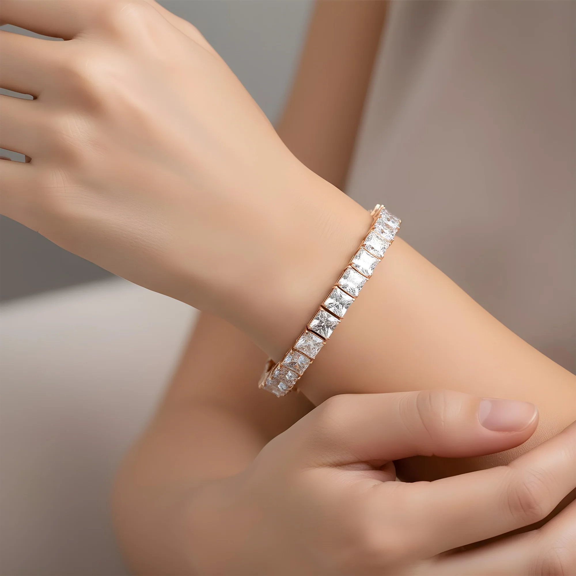 14K White Gold Princess Cut Diamond Tennis Bracelet 41.59 - Image 8
