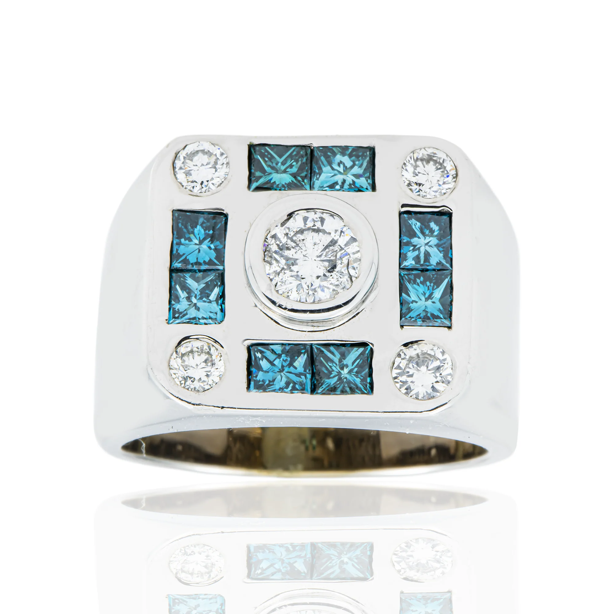14K White Gold Princess Cut Fancy Blue & White Diamond Ring 2.68ct