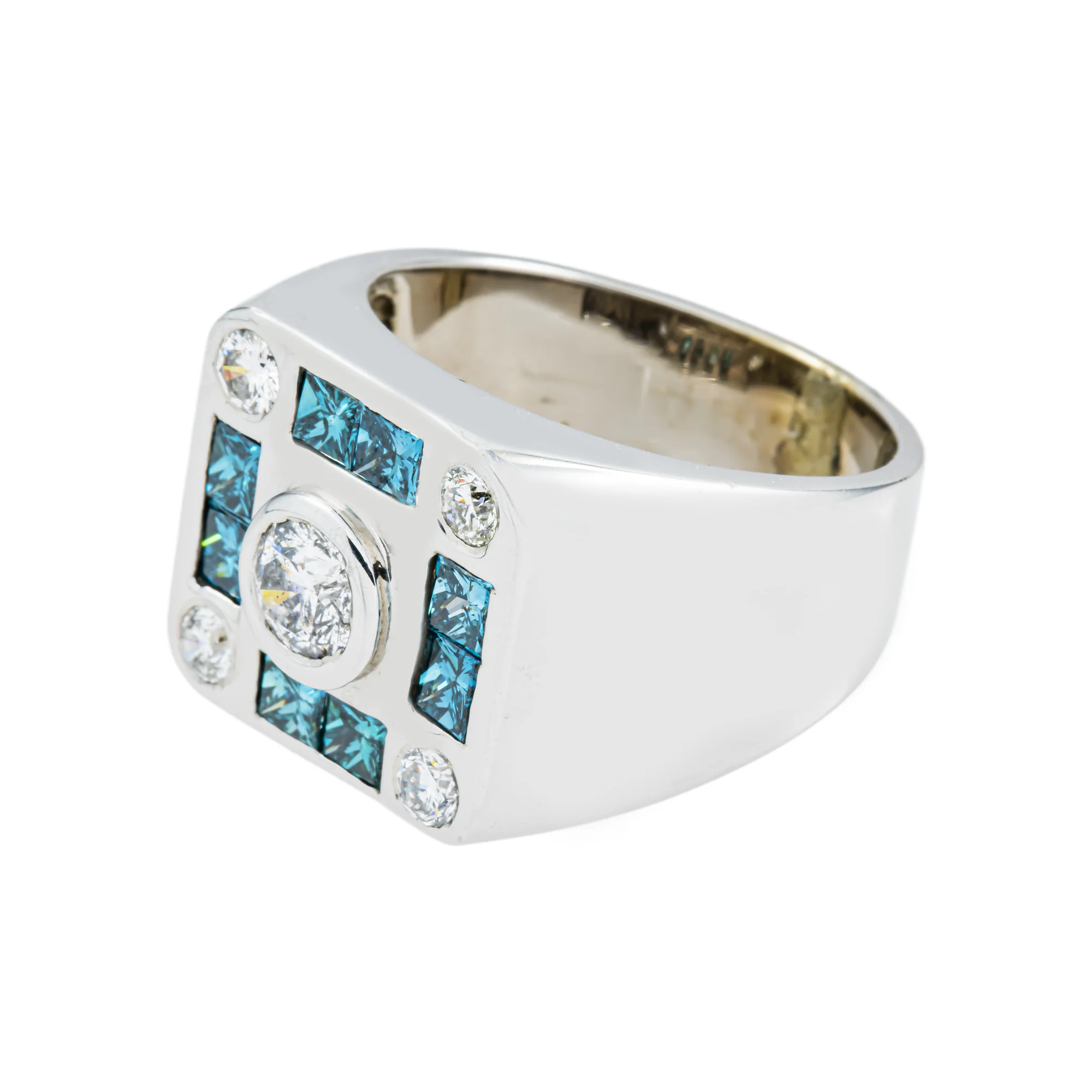 14K White Gold Princess Cut Fancy Blue & White Diamond Ring 2.68ct - Image 3