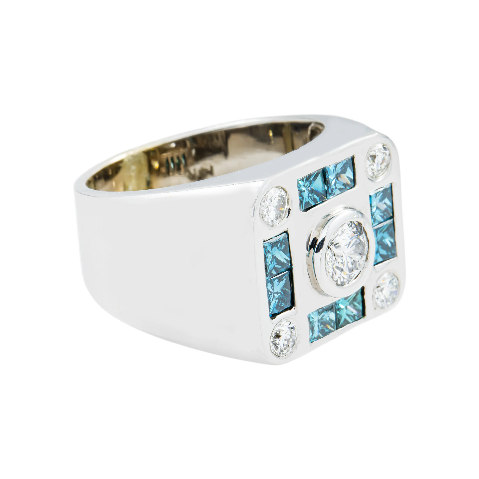 14K White Gold Princess Cut Fancy Blue & White Diamond Ring 2.68ct - Image 4