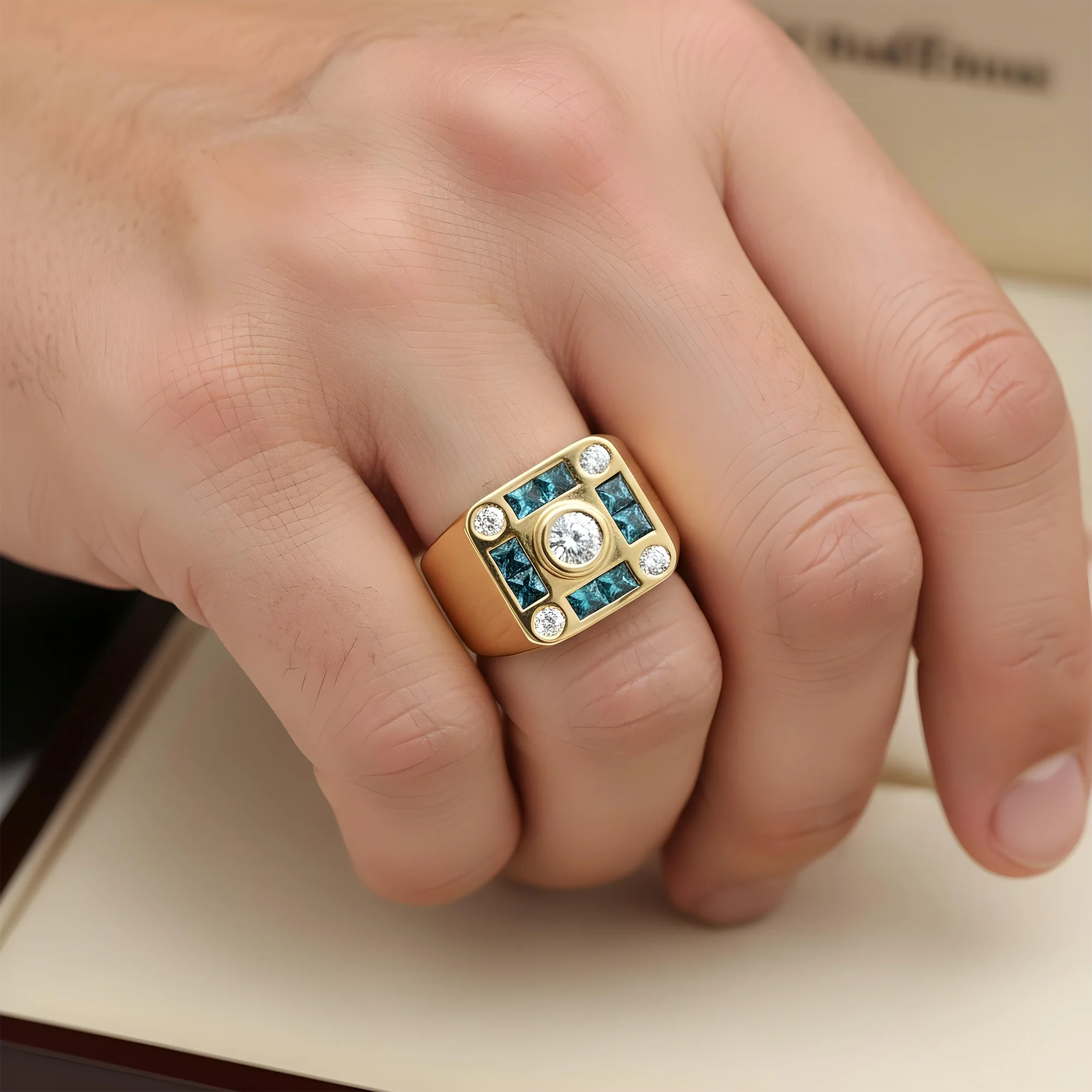 14K White Gold Princess Cut Fancy Blue & White Diamond Ring 2.68ct - Image 7
