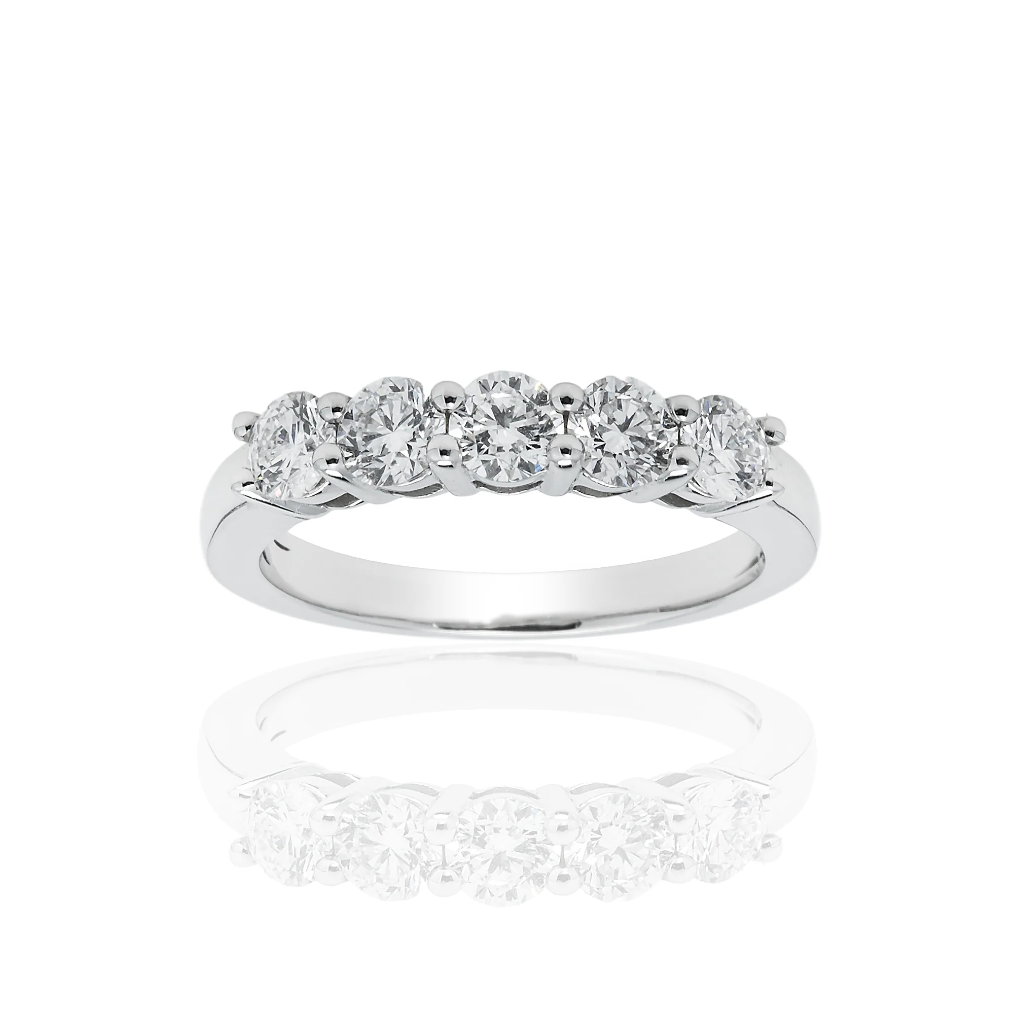 14K White Gold Prong Set Five Diamond Ring 1.0ct (size 6.75)