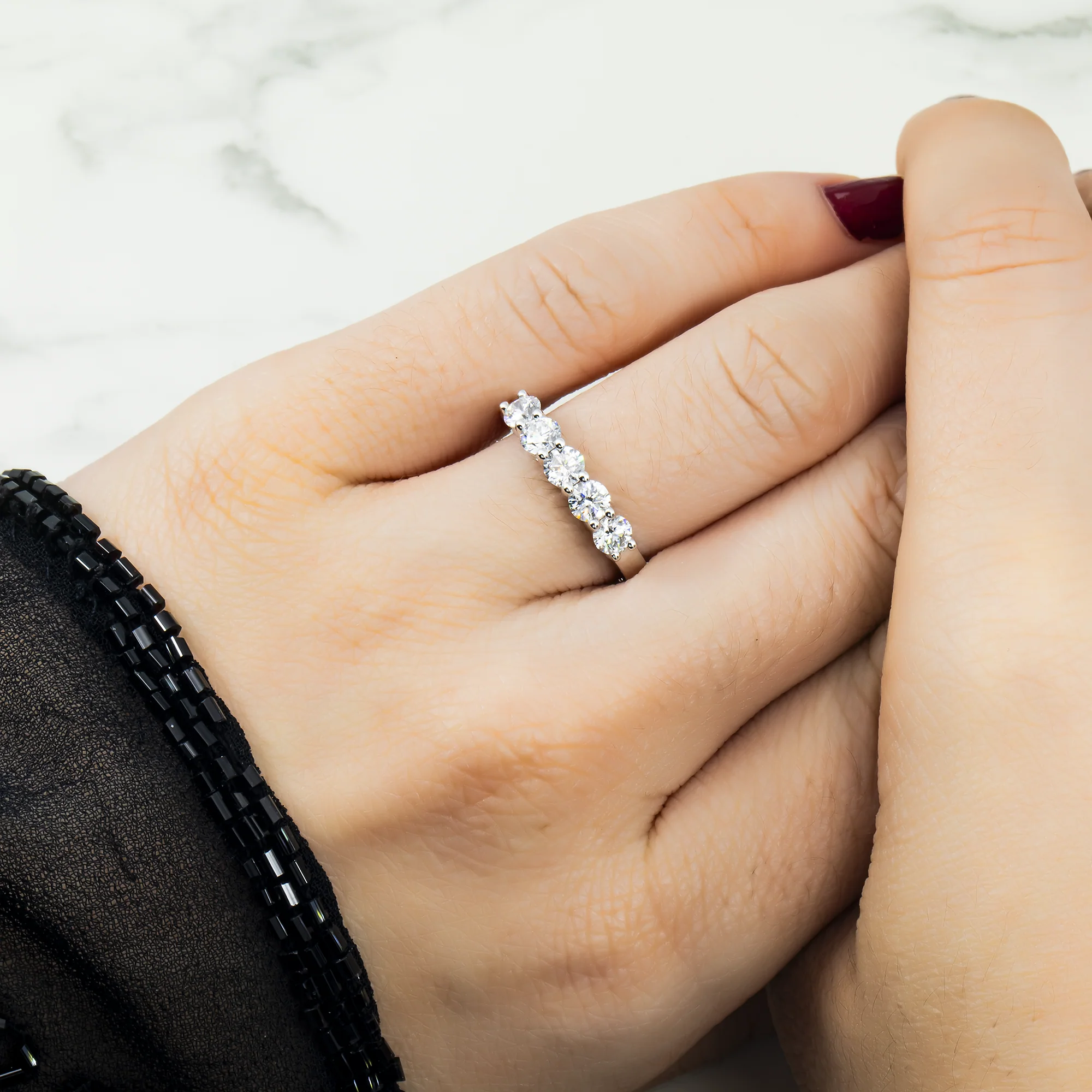 14K White Gold Prong Set Five Diamond Ring 1.0ct (size 6.75) - Image 2