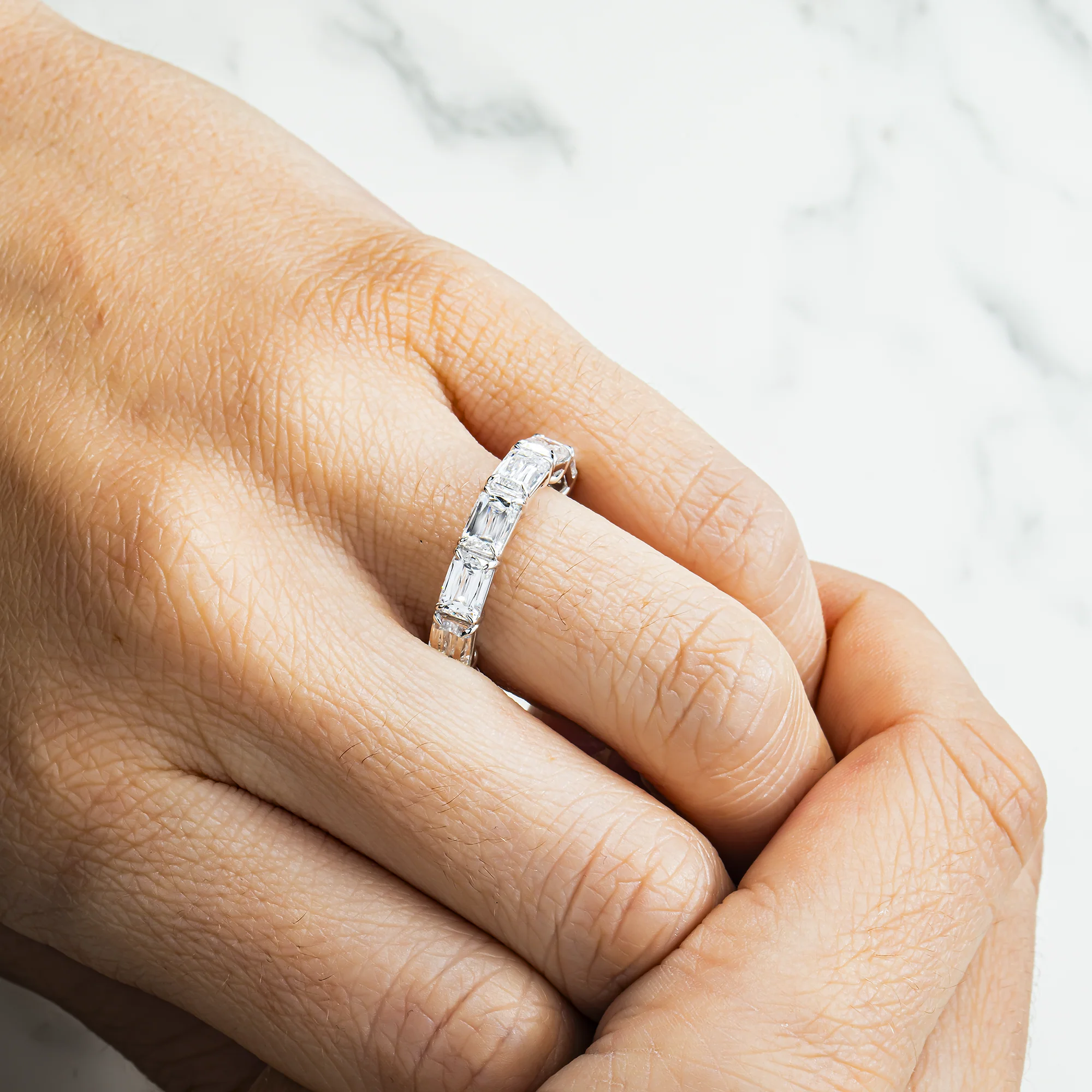 14K White Gold Radiant Cut Diamond Eternity Ring 6.43ct (Size 6.5) - Image 2