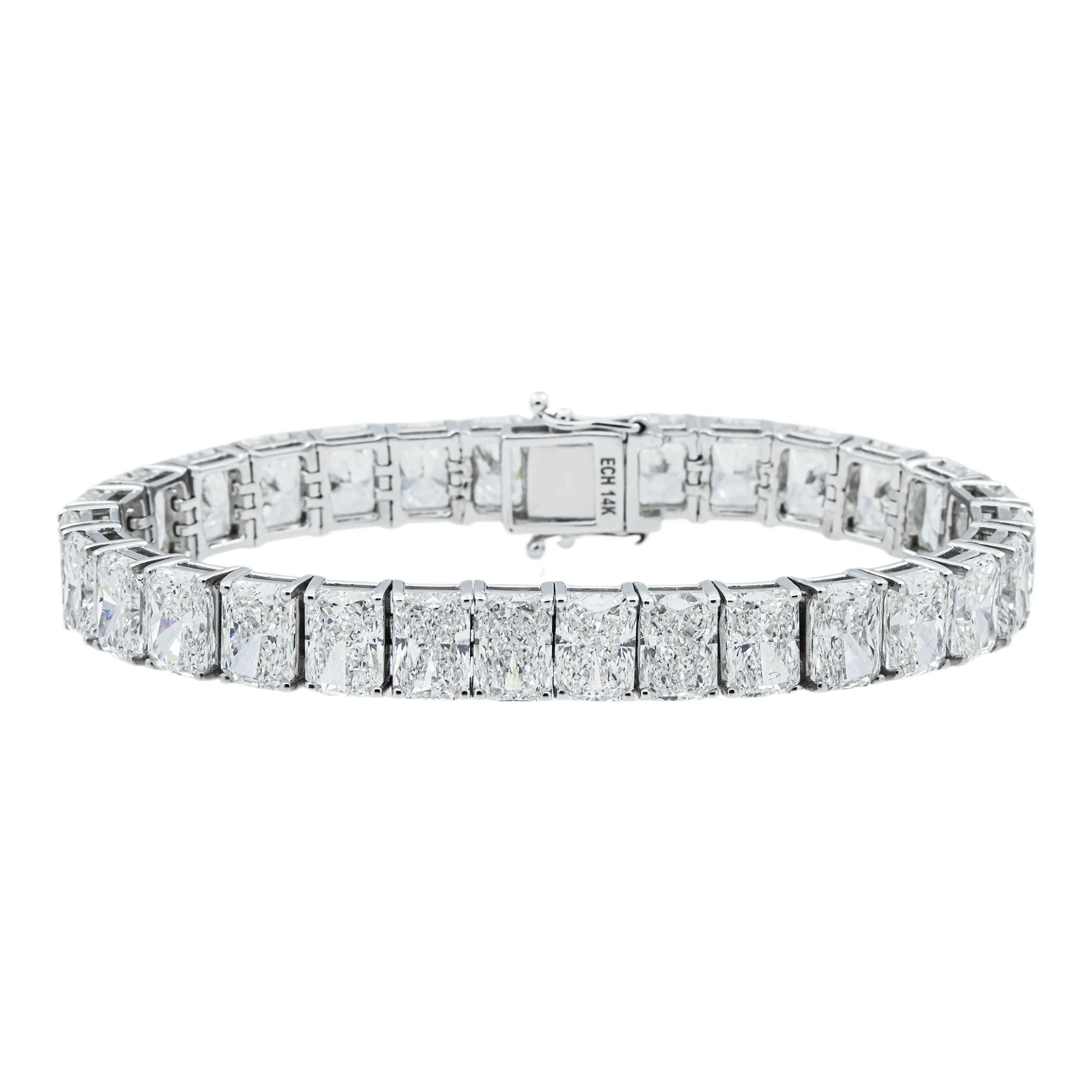 14K White Gold Radiant Cut Diamond Tennis Bracelet 46.24ct