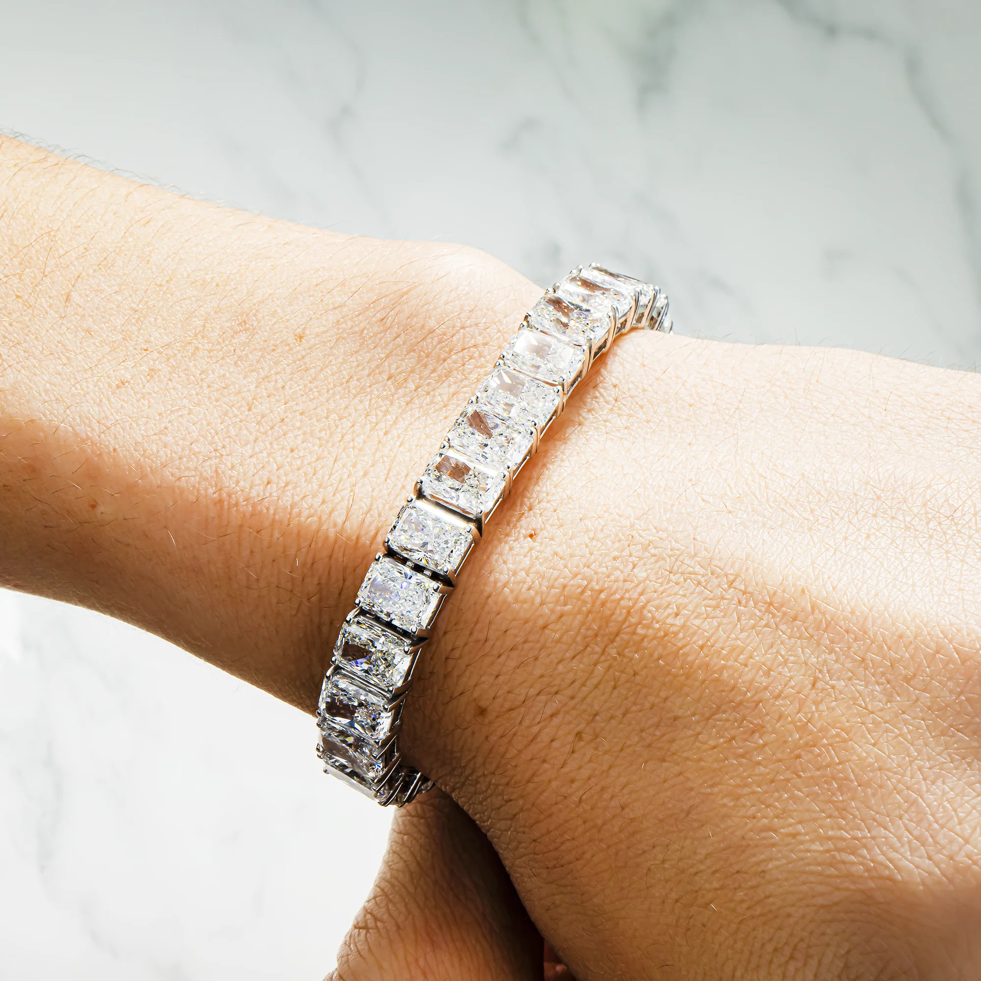 14K White Gold Radiant Cut Diamond Tennis Bracelet 46.24ct - Image 2
