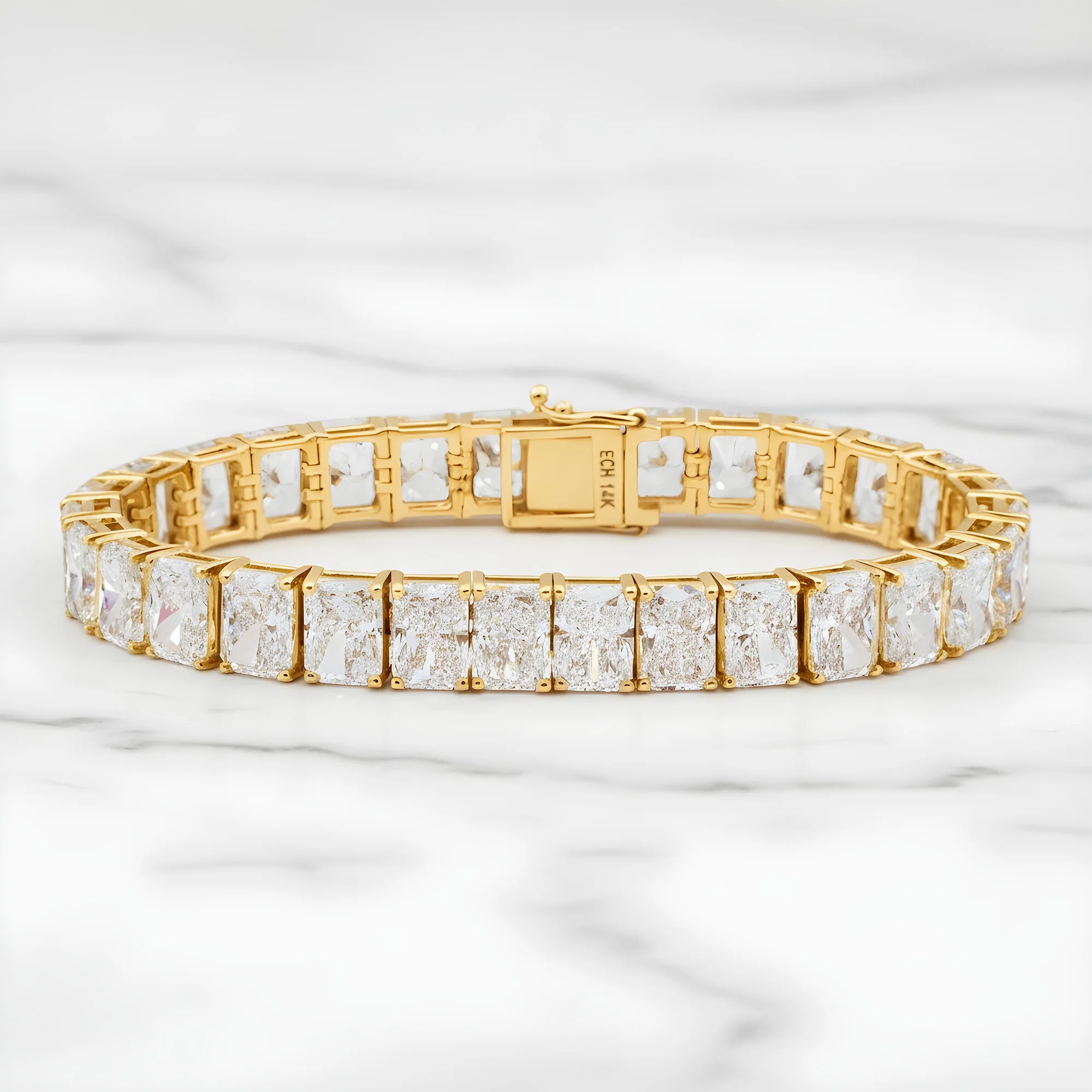 14K White Gold Radiant Cut Diamond Tennis Bracelet 46.24ct - Image 4