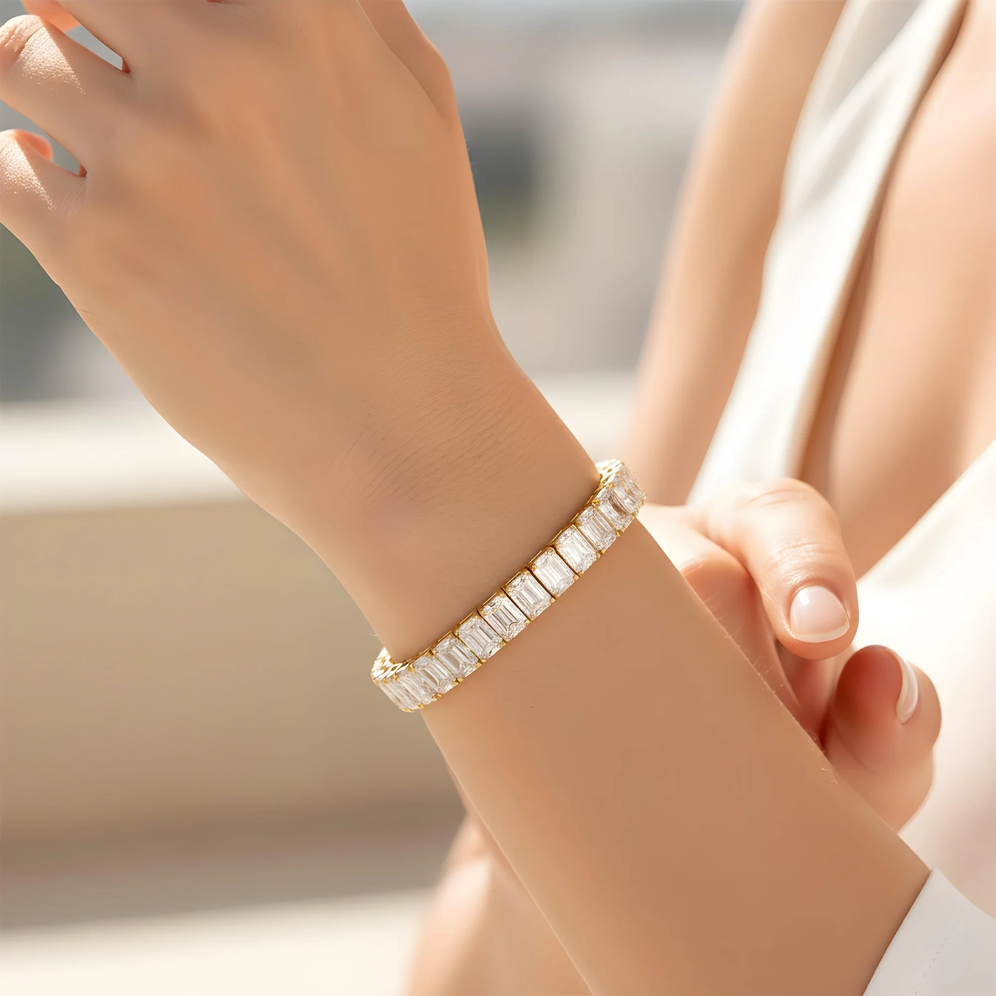 14K White Gold Radiant Cut Diamond Tennis Bracelet 46.24ct - Image 5