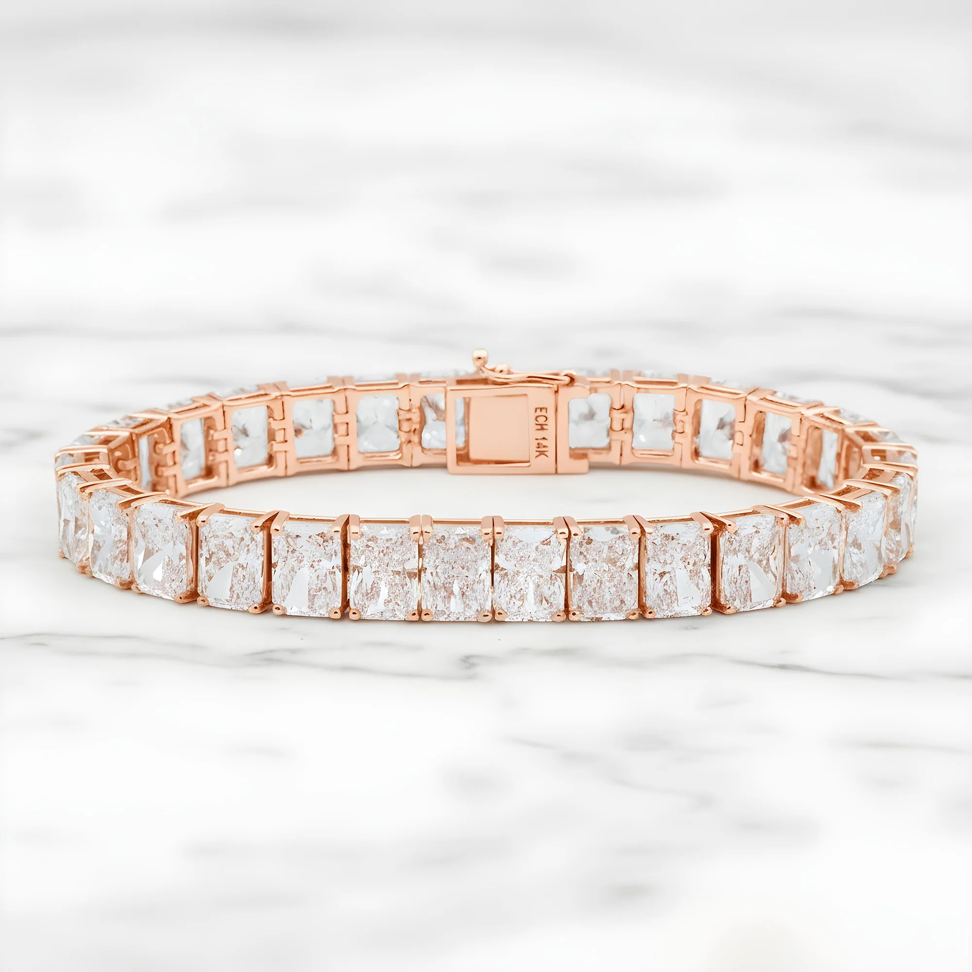 14K White Gold Radiant Cut Diamond Tennis Bracelet 46.24ct - Image 6