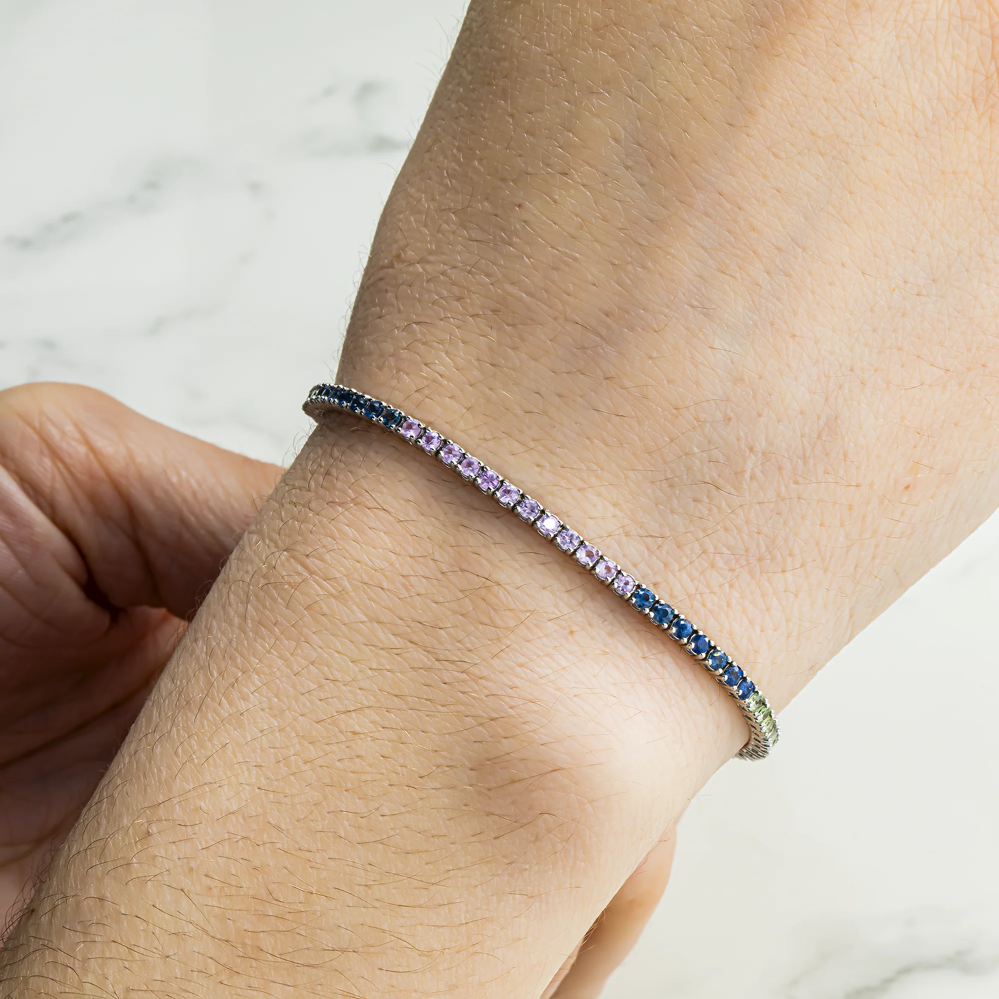 14K White Gold Rainbow Gemstone Bracelet 3.34ct - Image 2