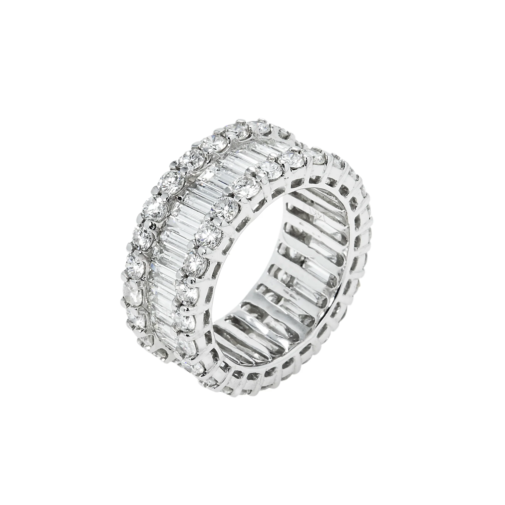 14K White Gold Baguette & Round Cut Diamond Eternity Ring 6.41ct (size 6-9) - Image 4