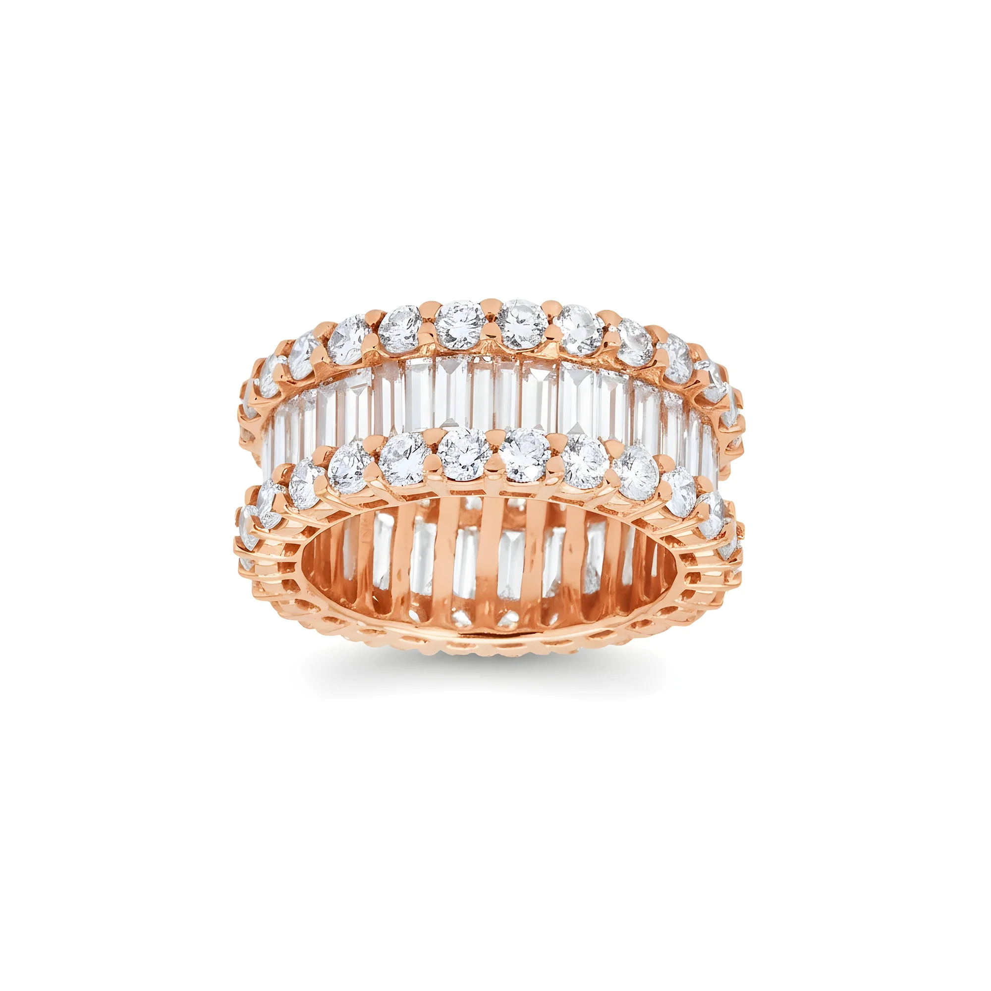 14K White Gold Baguette & Round Cut Diamond Eternity Ring 6.41ct (size 6-9) - Image 7