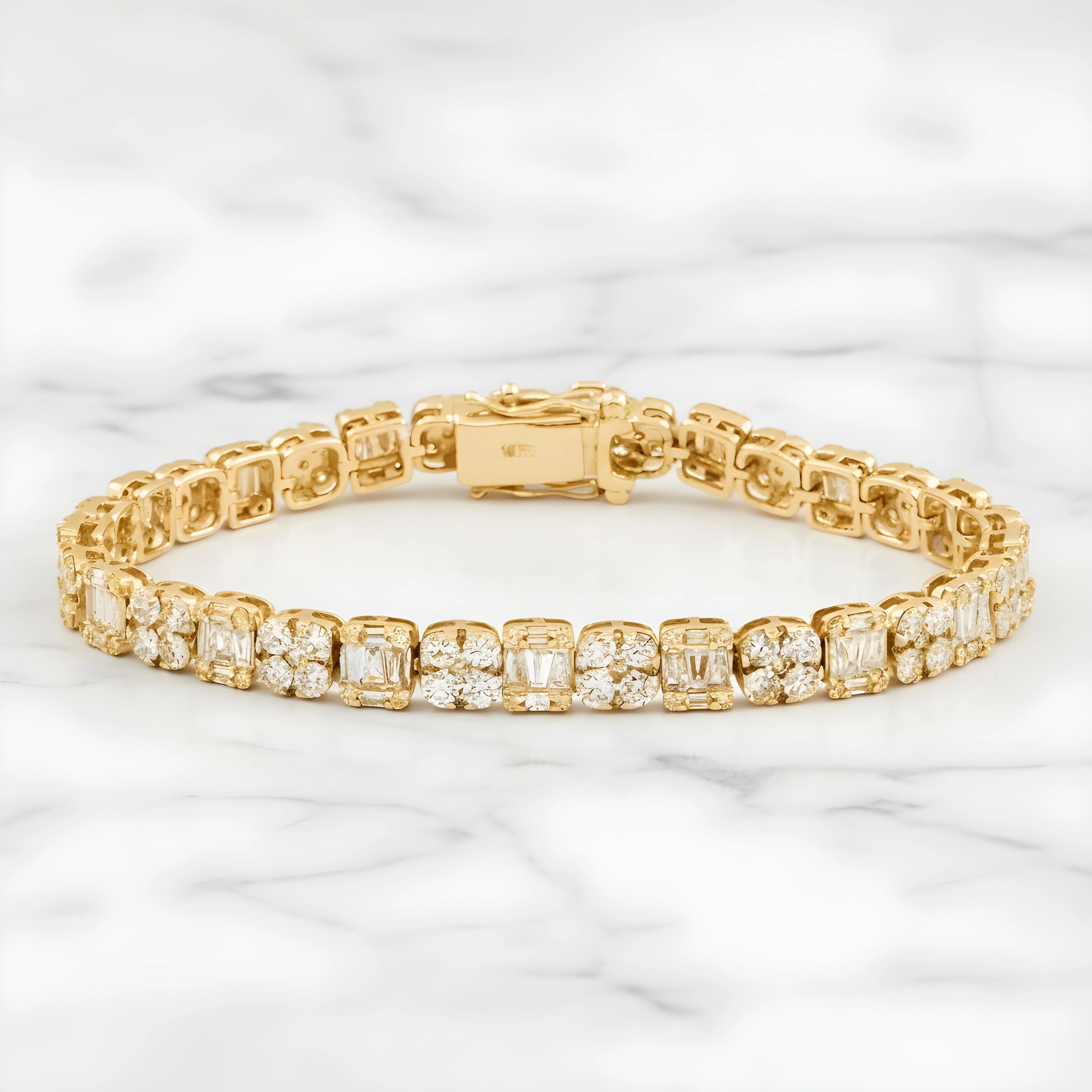 14K White Gold Round & Baguette Cut Diamond Tennis Bracelet 5.37ct - Image 5