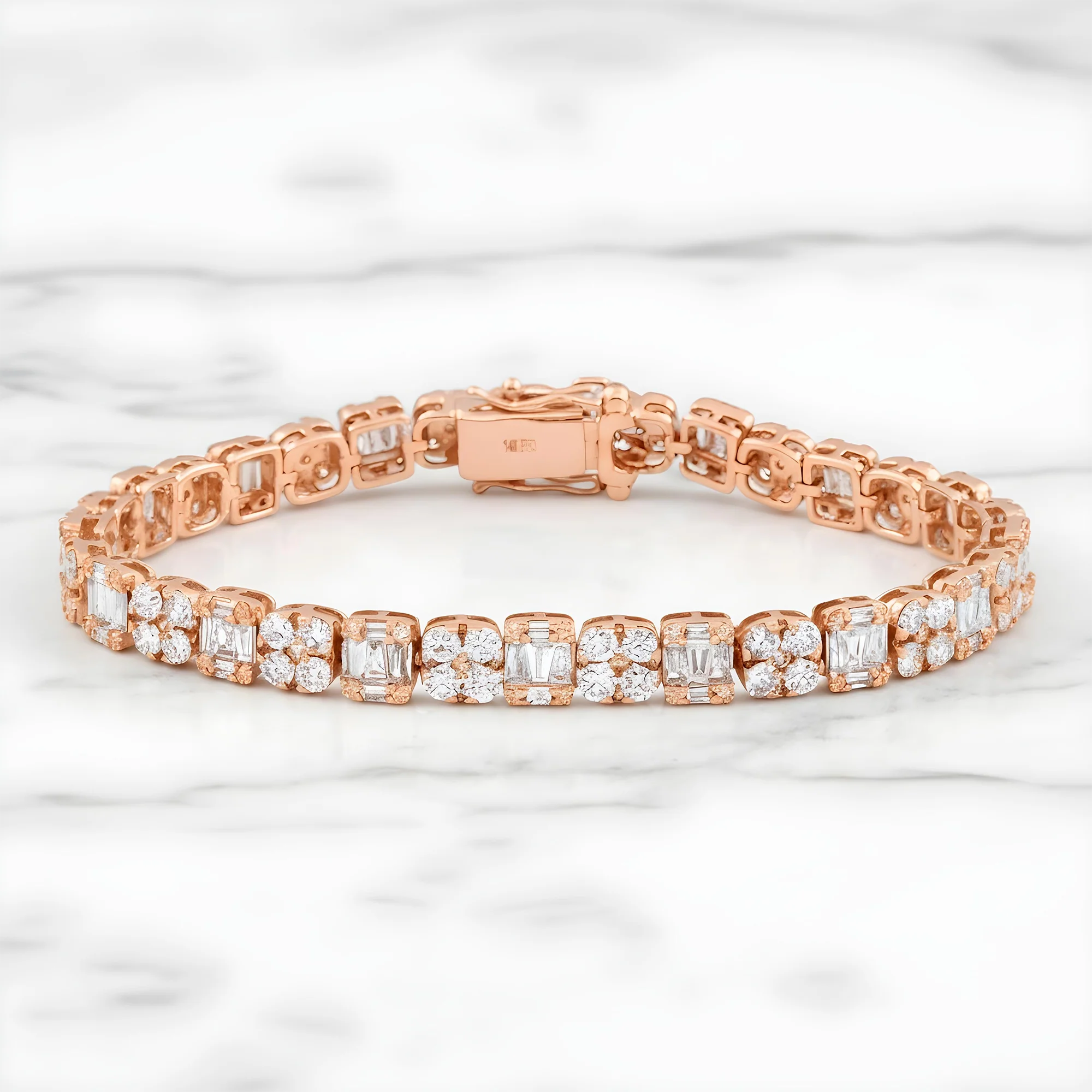 14K White Gold Round & Baguette Cut Diamond Tennis Bracelet 5.37ct - Image 7