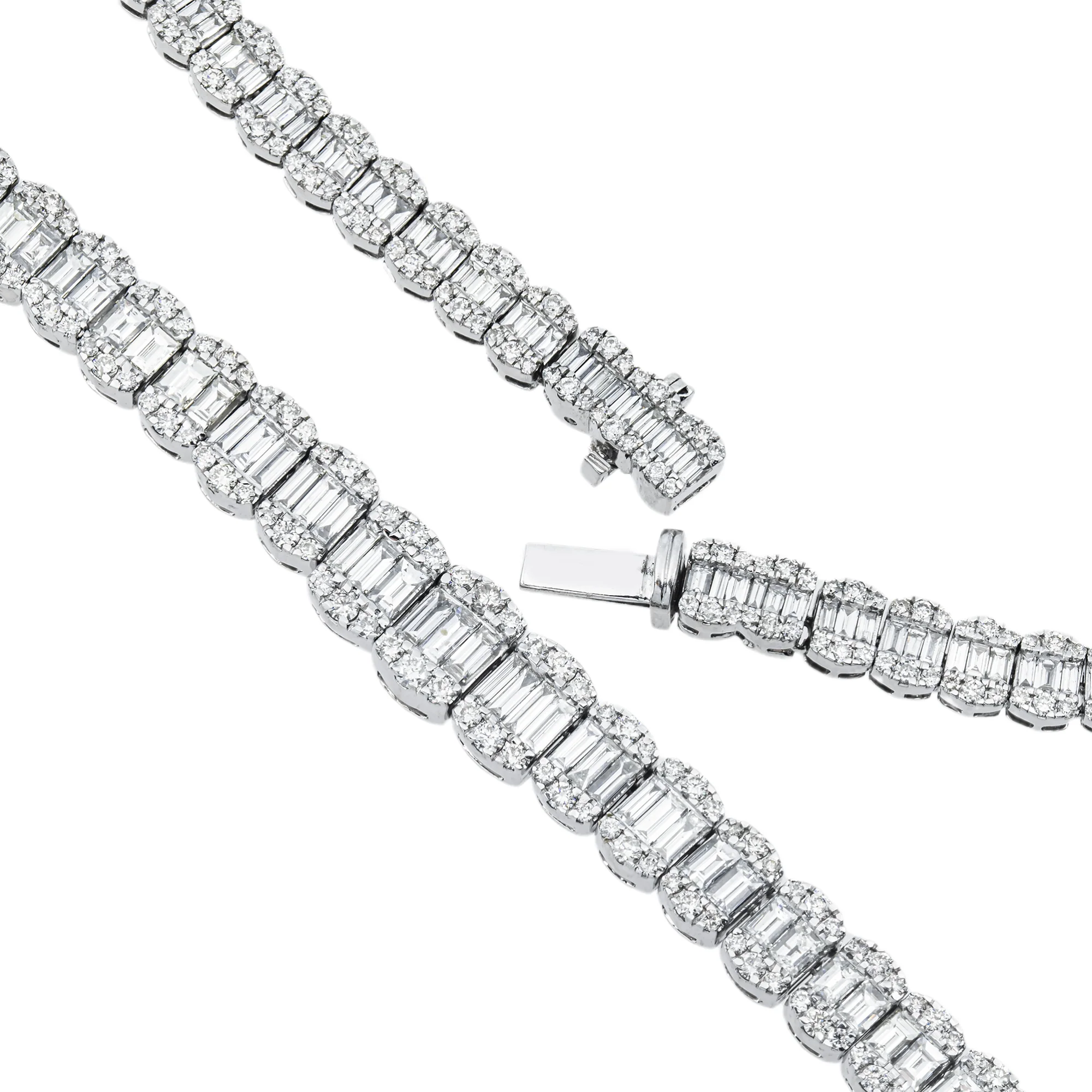 14K White Gold Graduated Round & Baguette Cut Diamond Tennis Chain 23.70ct - Image 4