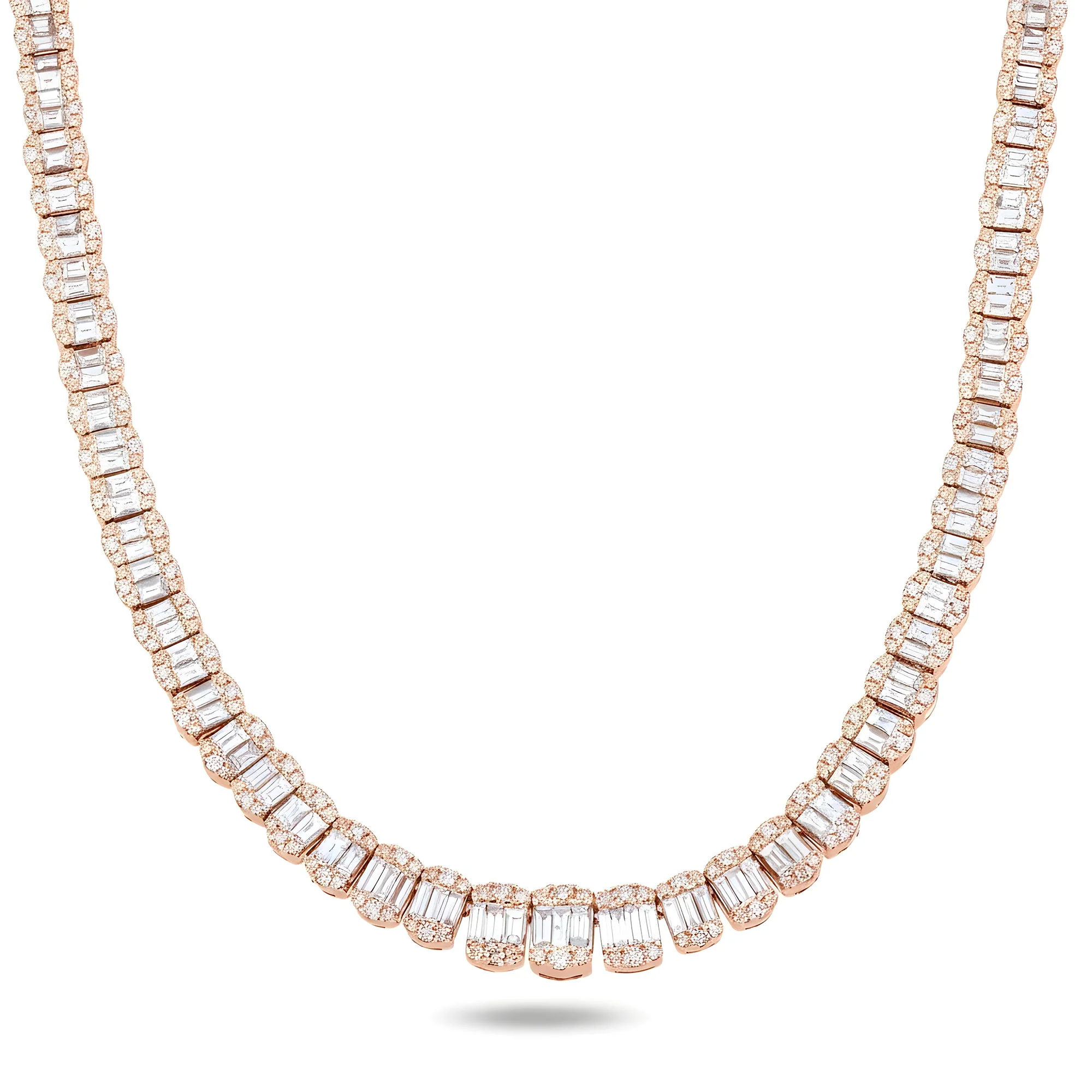 14K White Gold Graduated Round & Baguette Cut Diamond Tennis Chain 23.70ct - Image 7