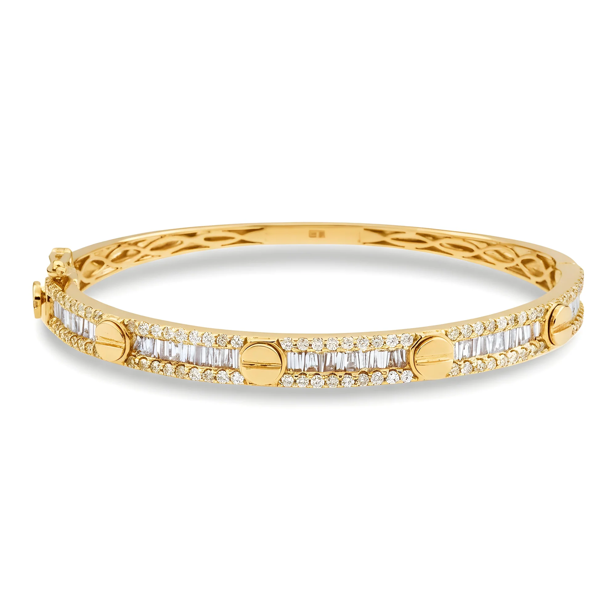 14K White Gold Round & Baguette Diamond Bangle 2.65ct - Image 4